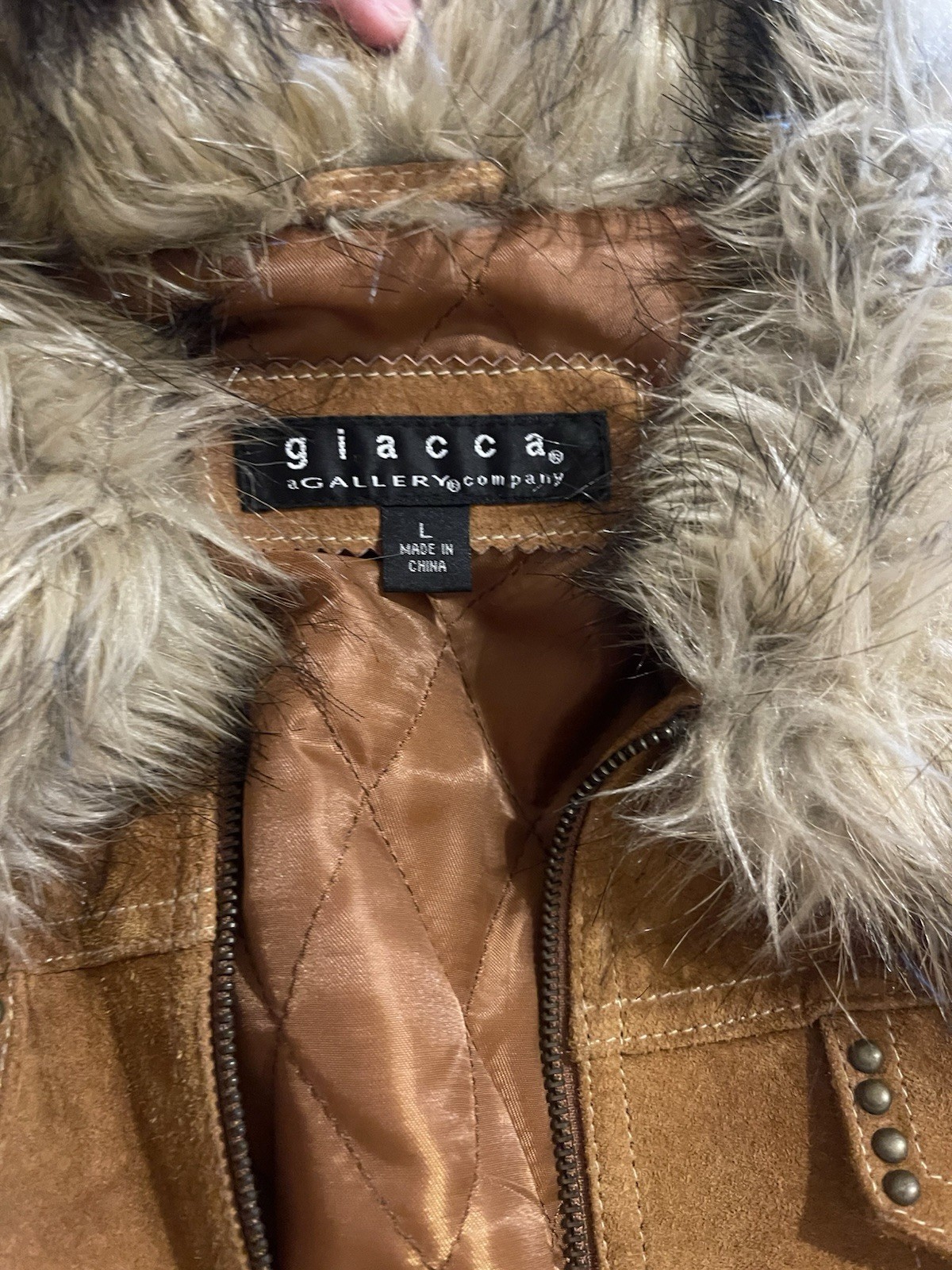 Vtg GIACCA Y2K Genuine Leather Penny Lane Fur Trimmed Studded Full Zip Jacket L