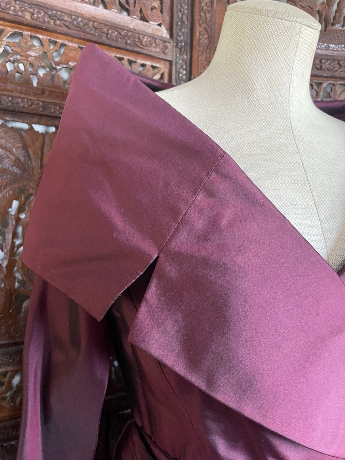Vtg 1990s Catherine Regehr Dress Burgundy Silk Taffeta Evening Formal Dress Sz S