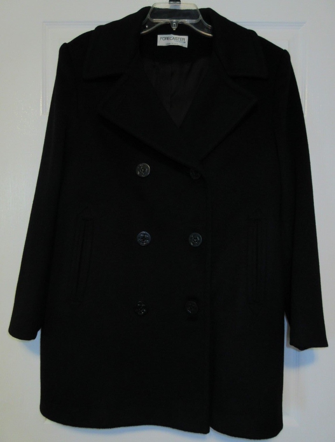 Vtg Black Wool Coat Knee Trench Sz 10 M * L* Forecaster of Boston Union USA