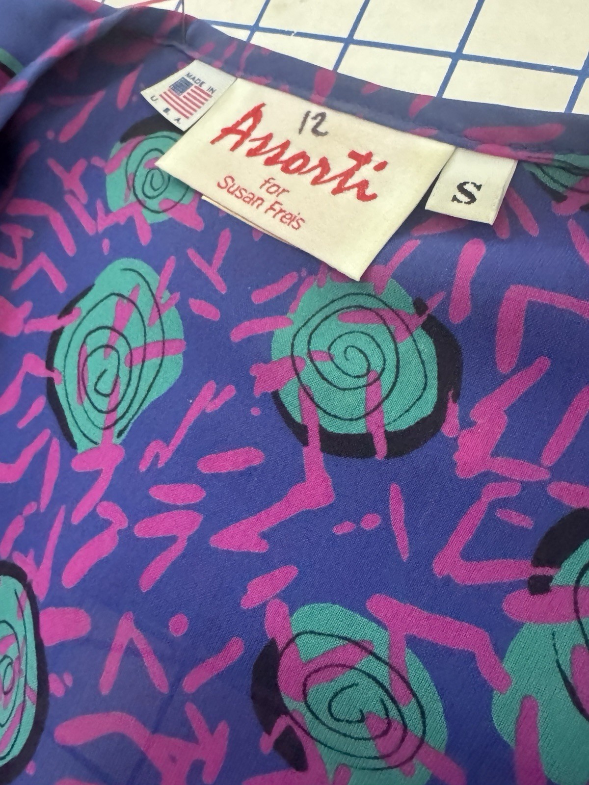 Vtg 80s Susan Freis Dress Sz S/M Magenta Purple Floral Puff Sleeve Garden Party
