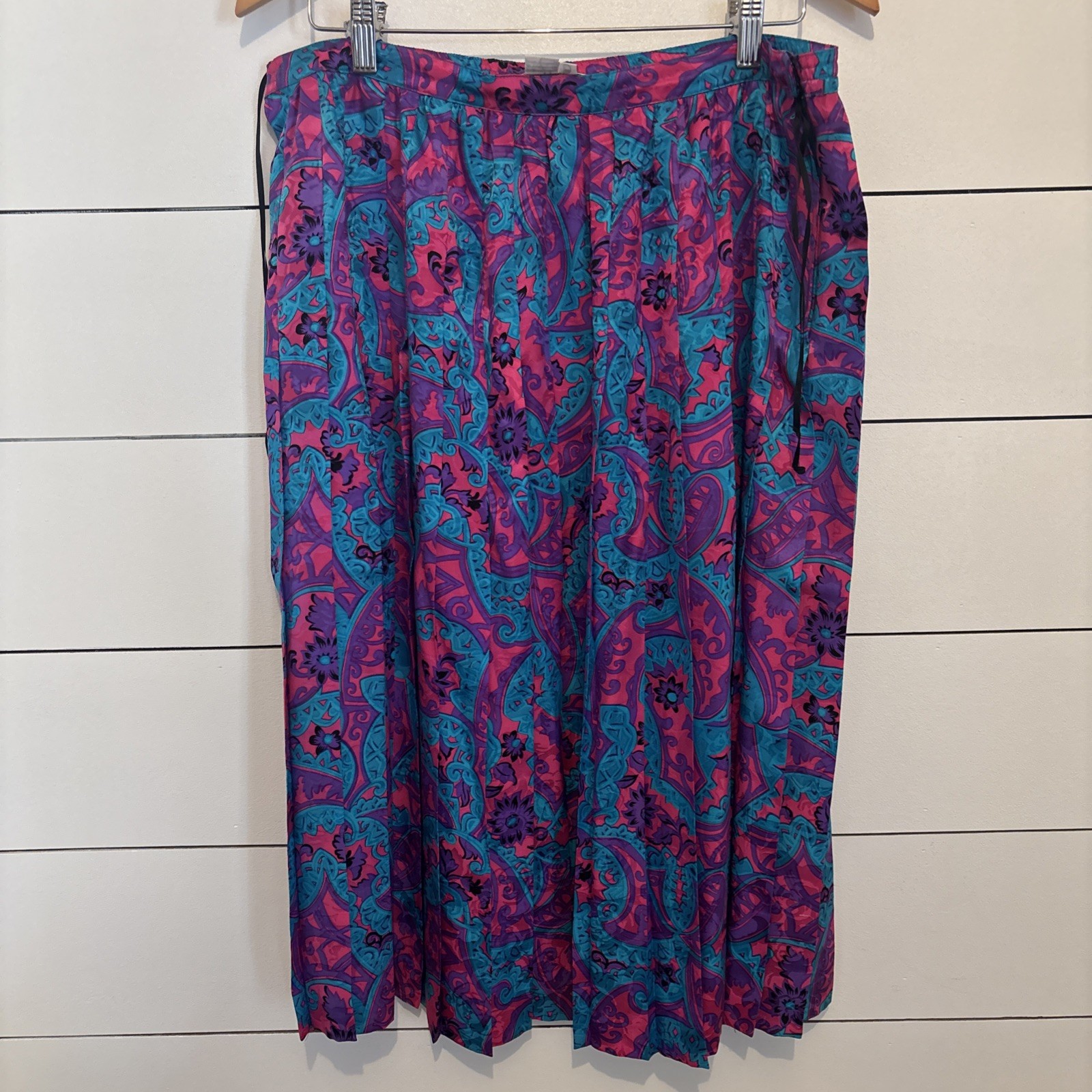 80s Vtg 100% Silk Skirt By Anne Crimmins For Umi Collections Teal/pink Sz 14