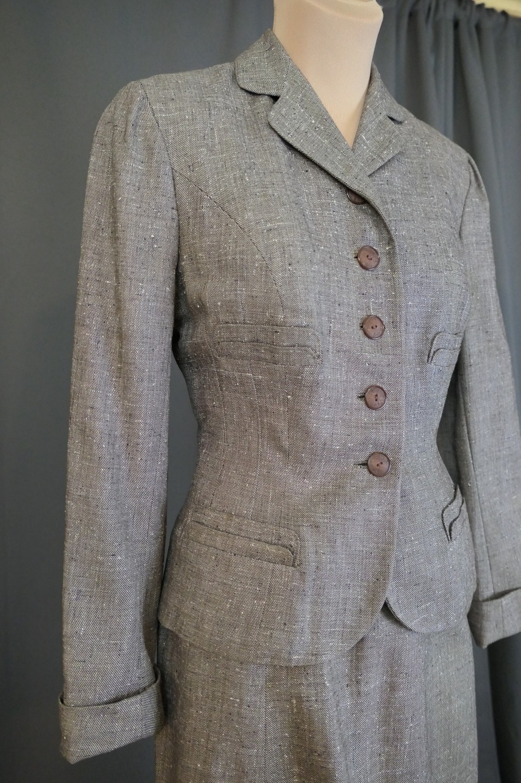 Vintage 1950s Tailored Brown Suit Jacket, 33 bust Junior Size, + damaged skirt