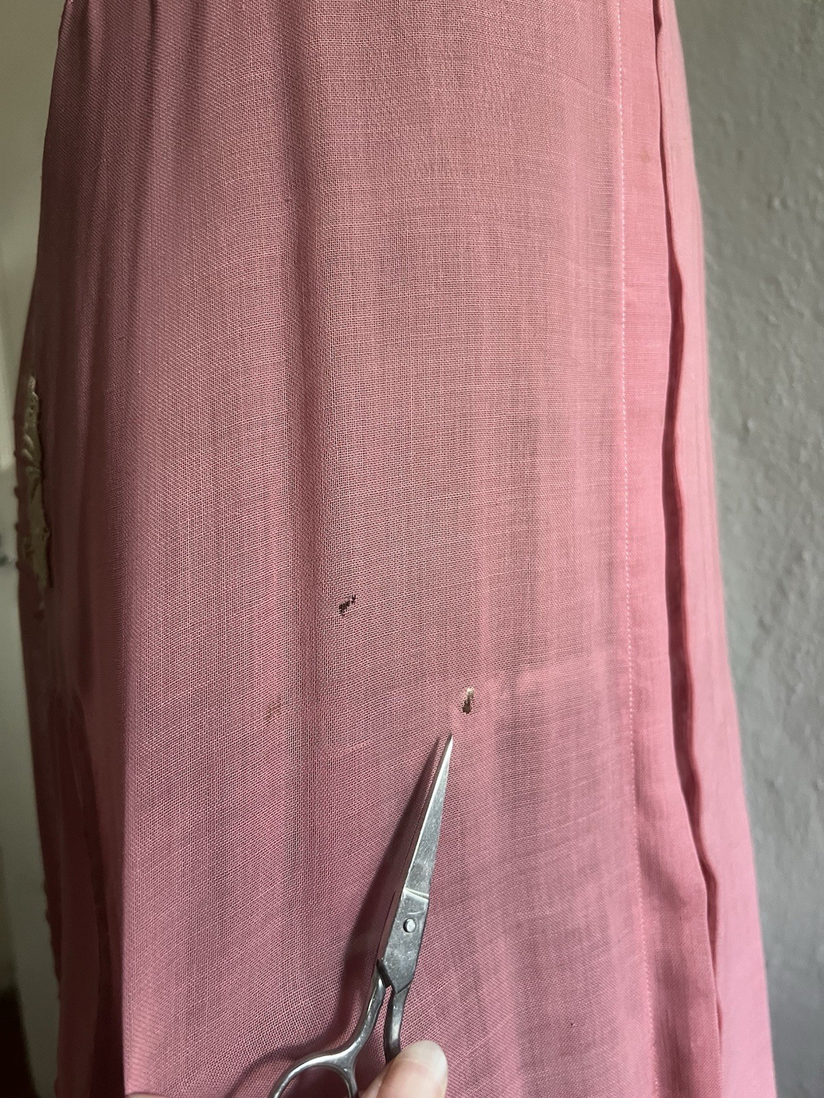 Antique Late Victorian/Early Edwardian Dusty Rose Pink Trained Skirt w/ Crochet