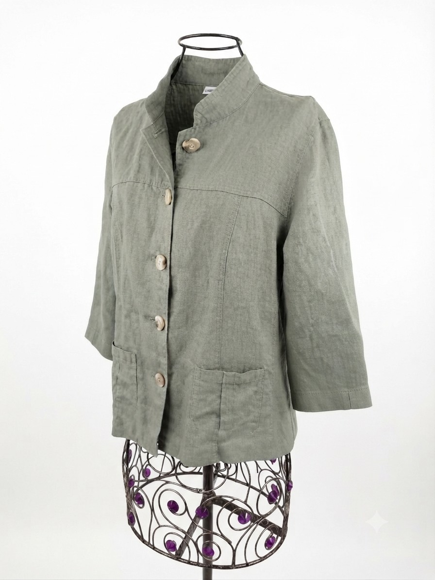 Vintage Cherokee Linen Set Jacket Button Up 3/4 Sleeve & Cropped Pants size 6