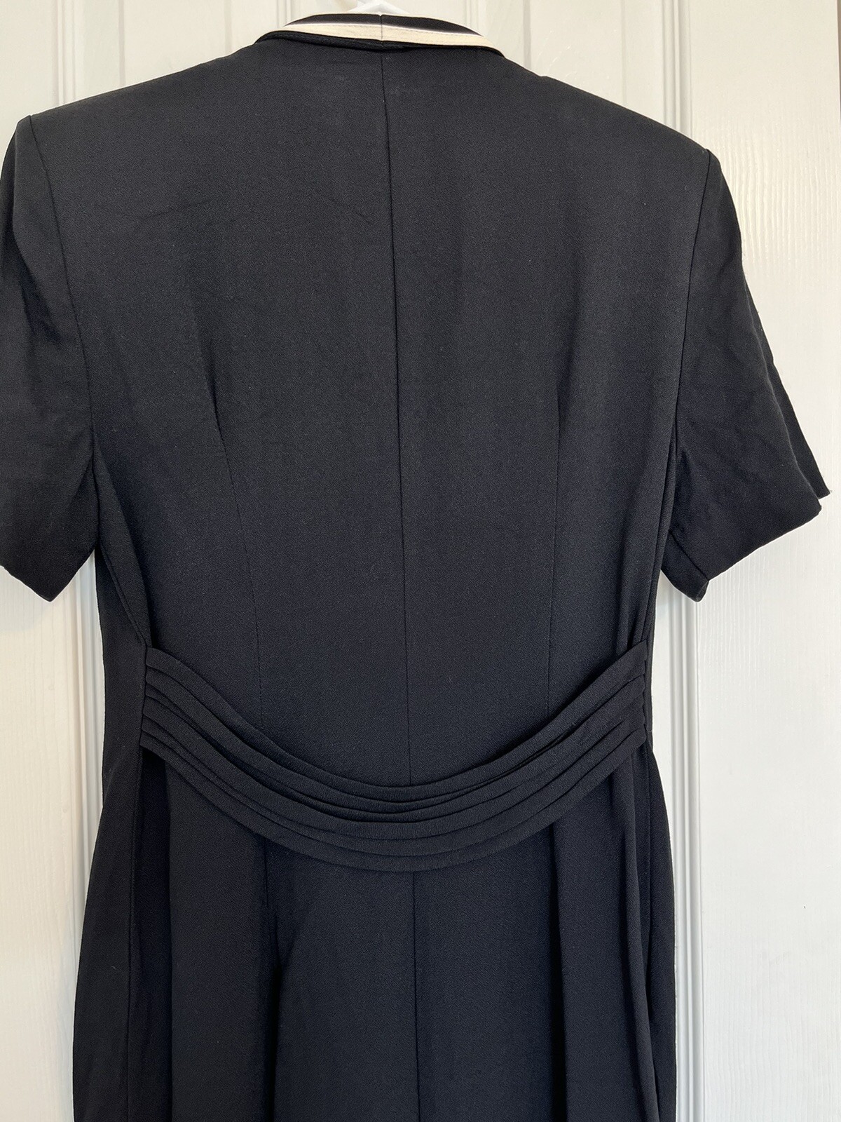 Vintage 90s S. L. Fashions Black and Ivory Trim Dress size 8