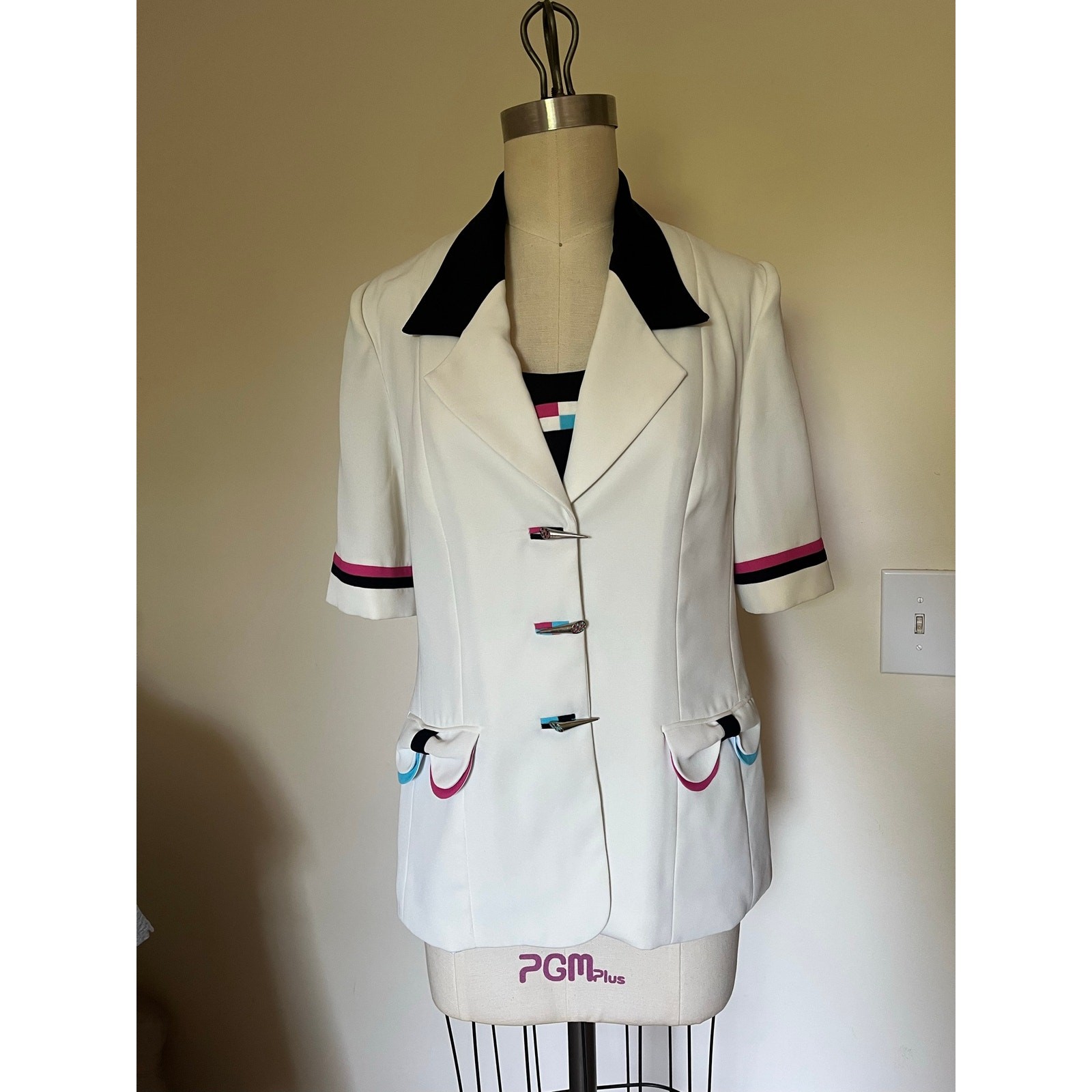 Vintage 80s Blazer colorful trim buttons Hana Class Made in Egypt 42 EU 6 US