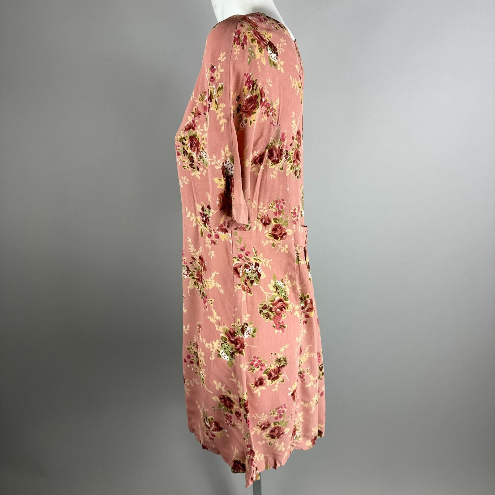 Vintage 90s Pink Floral Babydoll Dress Short Sleeve Grunge Flowy Deadstock OS