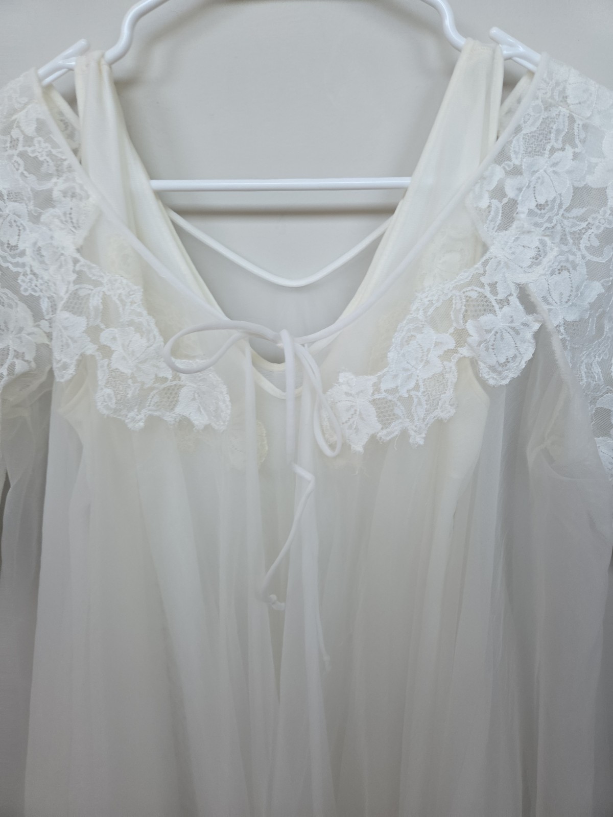 2pc Vintage LISETTE Nightgown PEIGNOIR Robe Set BABYDOLL Sheer CHIFFON Gown M