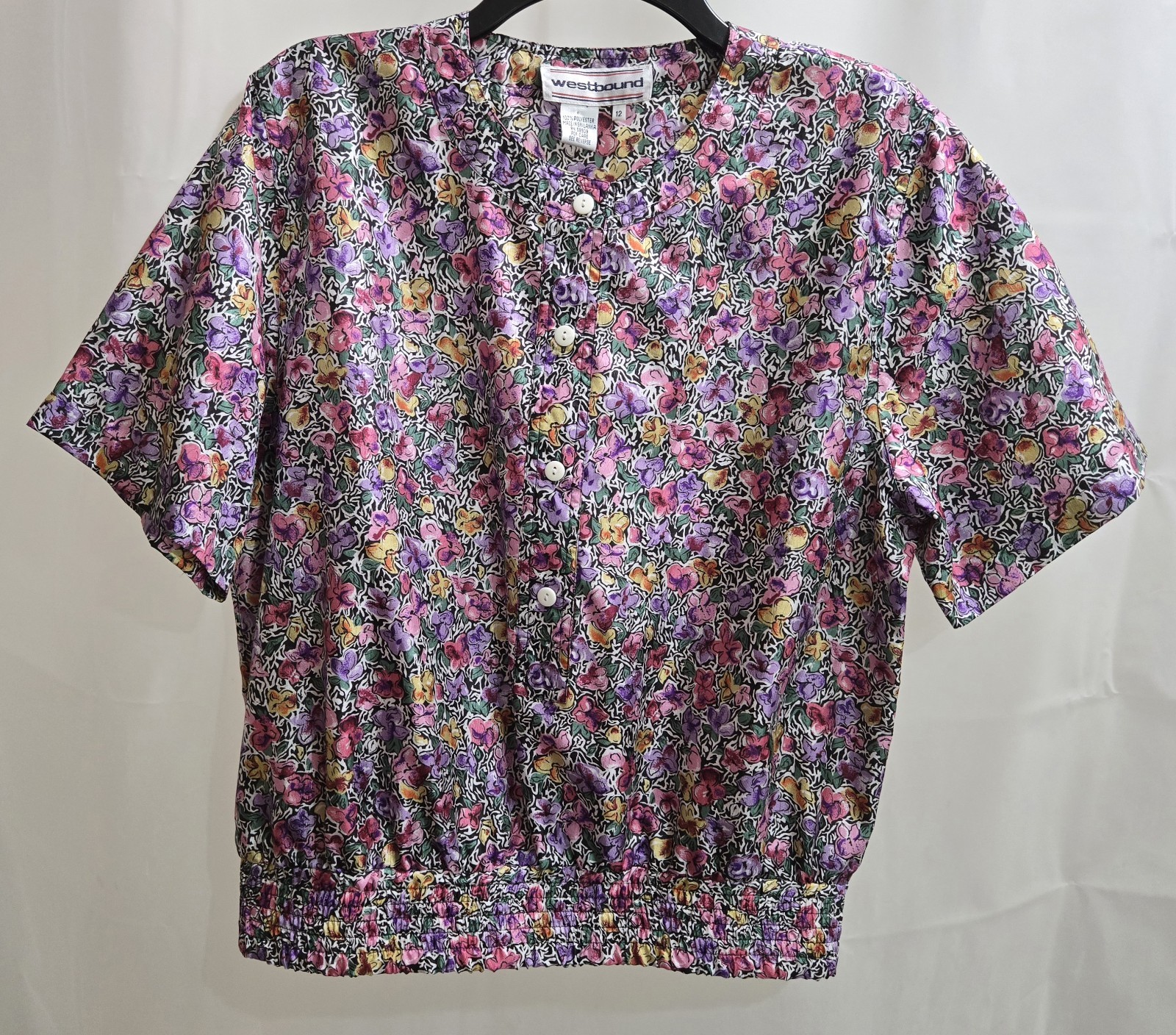 Womens Vintqge Westbound Black /White Multicolor Flowers Pullover Top Size 12