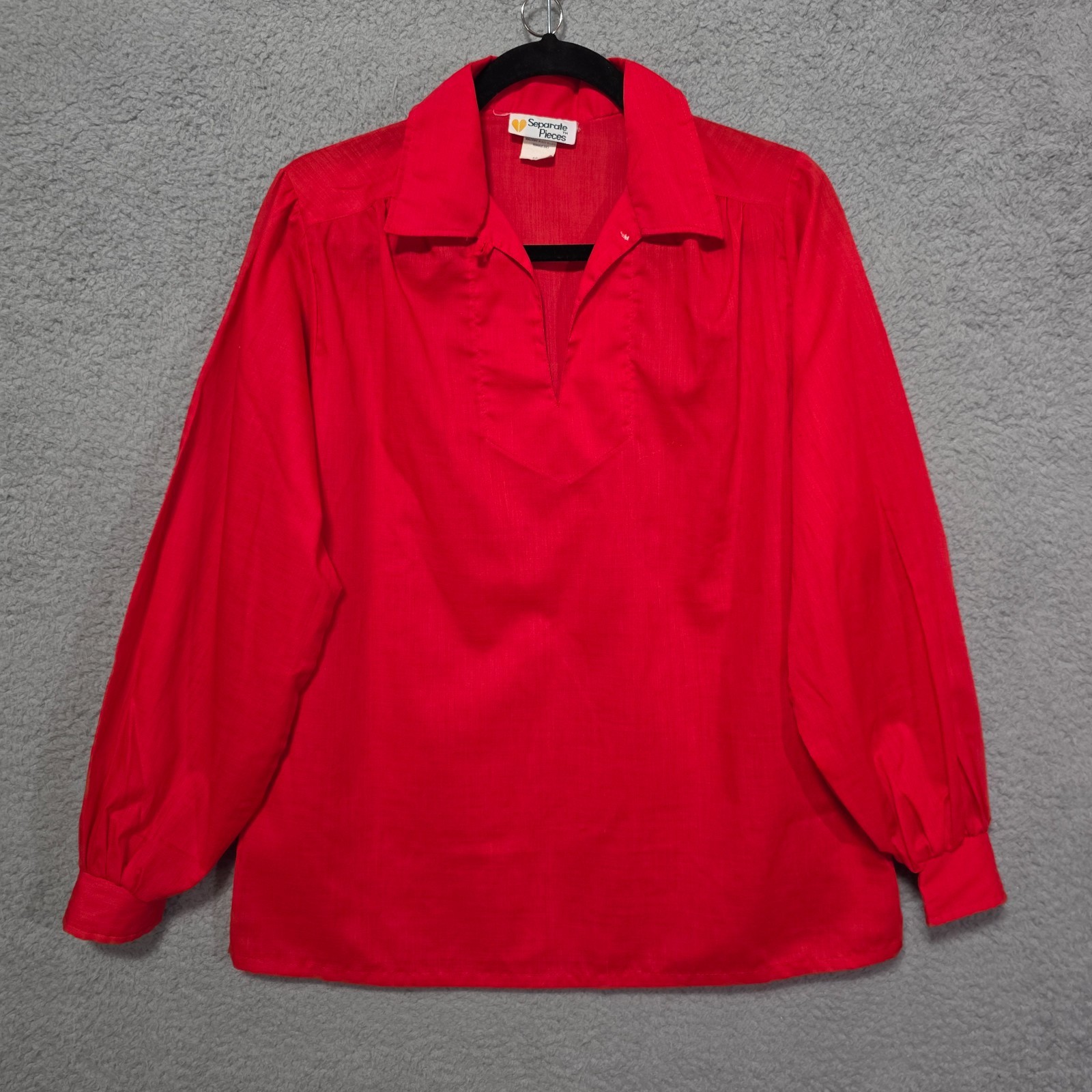 Vintage Separate Pieces Womens Cotton Blend Red Long Sleeve Blouse Sz 12 70s 80s