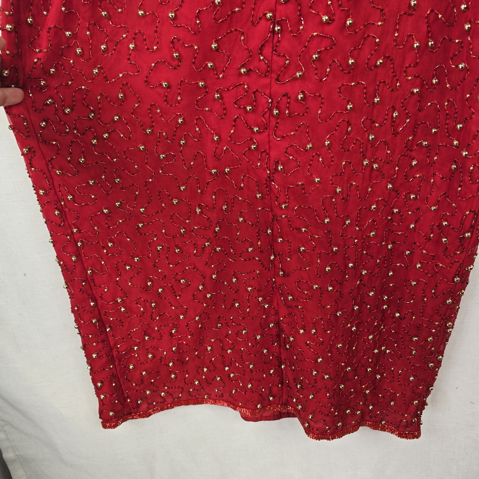 Vintage Scala Y2k Womens Medium 6 Red Beaded Silk Jessica Rabbit Dress