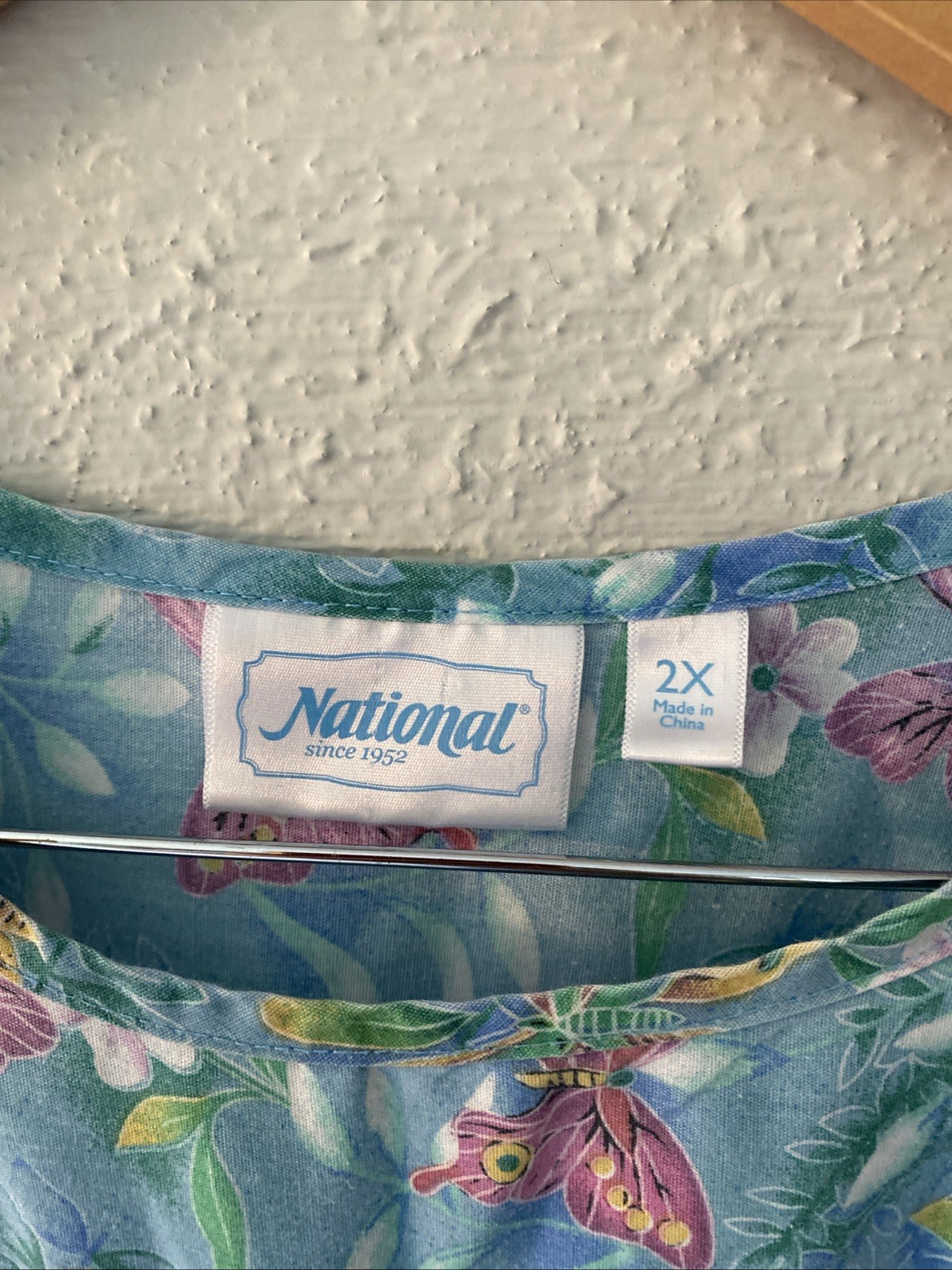 National Muumuu House Dress Vintage Boho Cottagecore Blue Floral Butterfly 2X