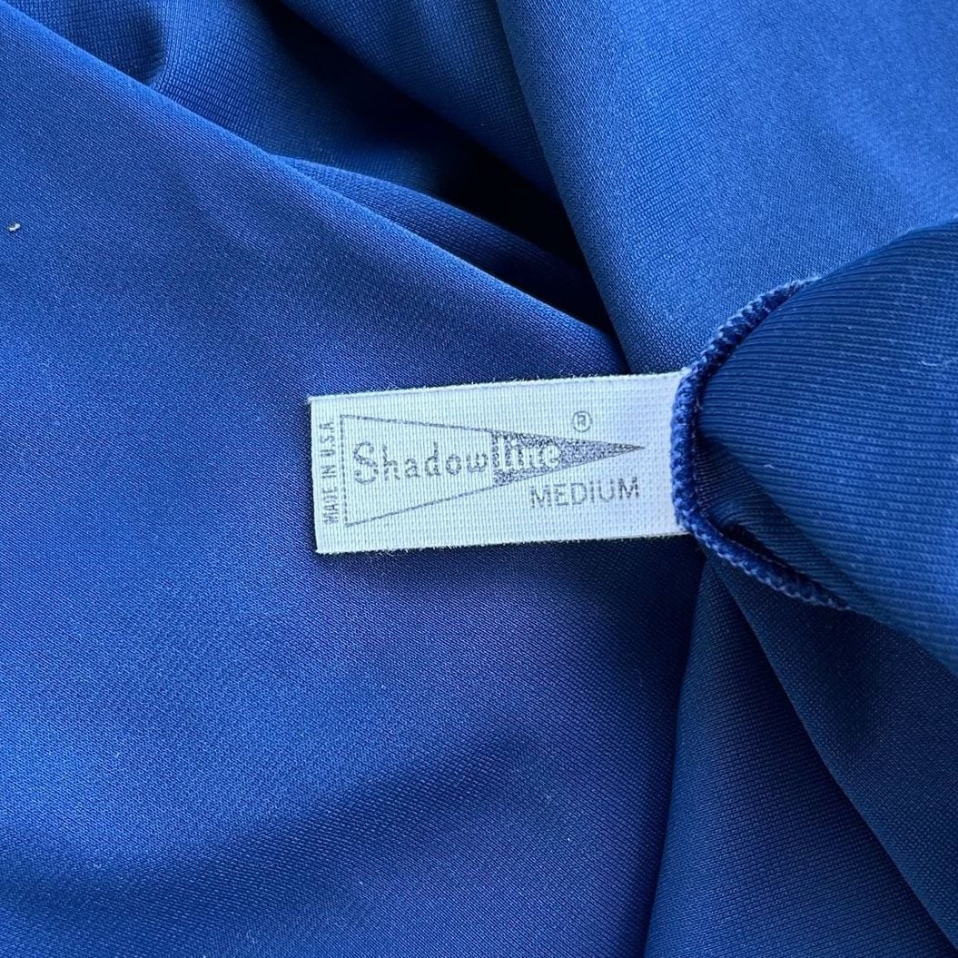 Shadowline Vintage Button-Front Housecoat & Embroidered Lace Trim Pocket, Navy