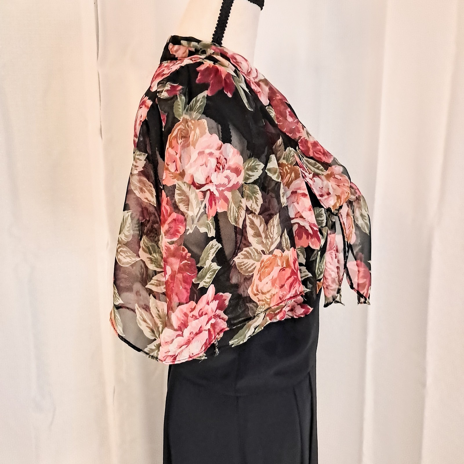 Vintage 80s Phoebe Floral Coquette Midi Dress 40s Inspired Silhouette Sz 14