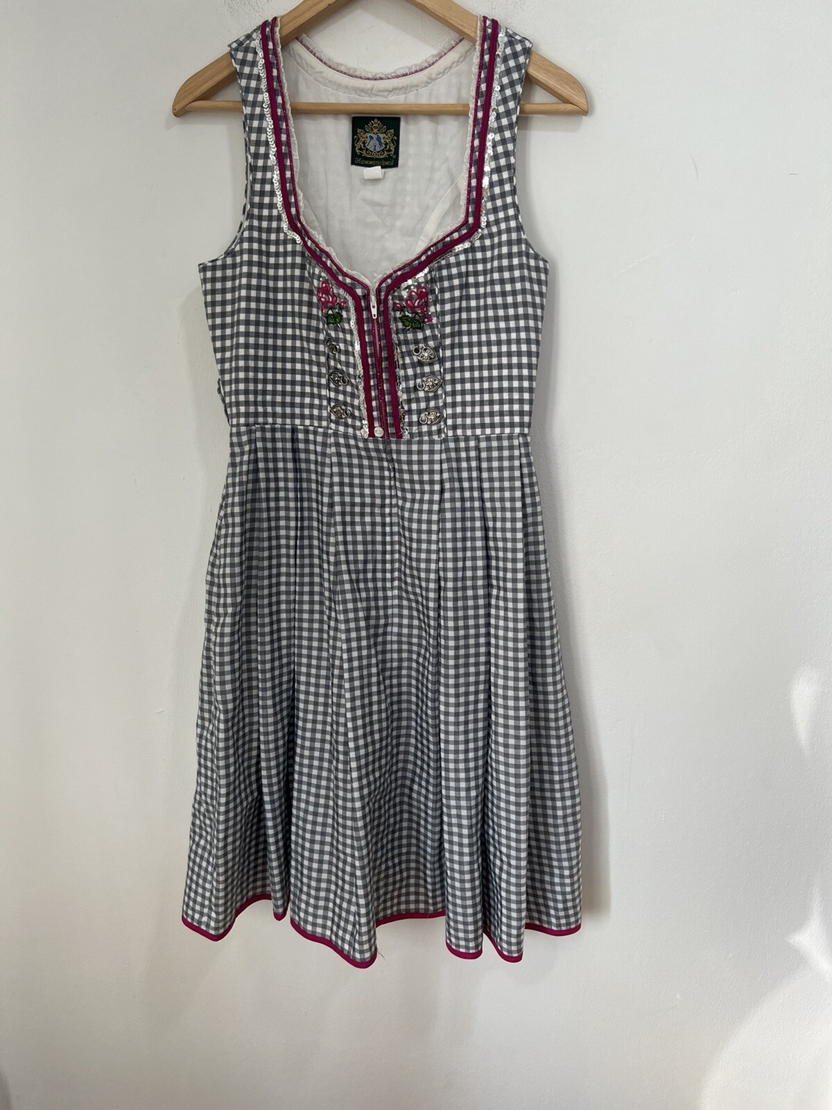 Hammerschmid midi dress size 8 gray, white,glitter silver and embroidered purple