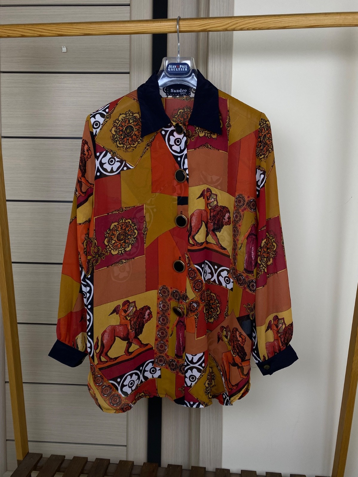 Vintage 70s 80s Sandro Paris barocco Abstract Button Up Shirt Viscose
