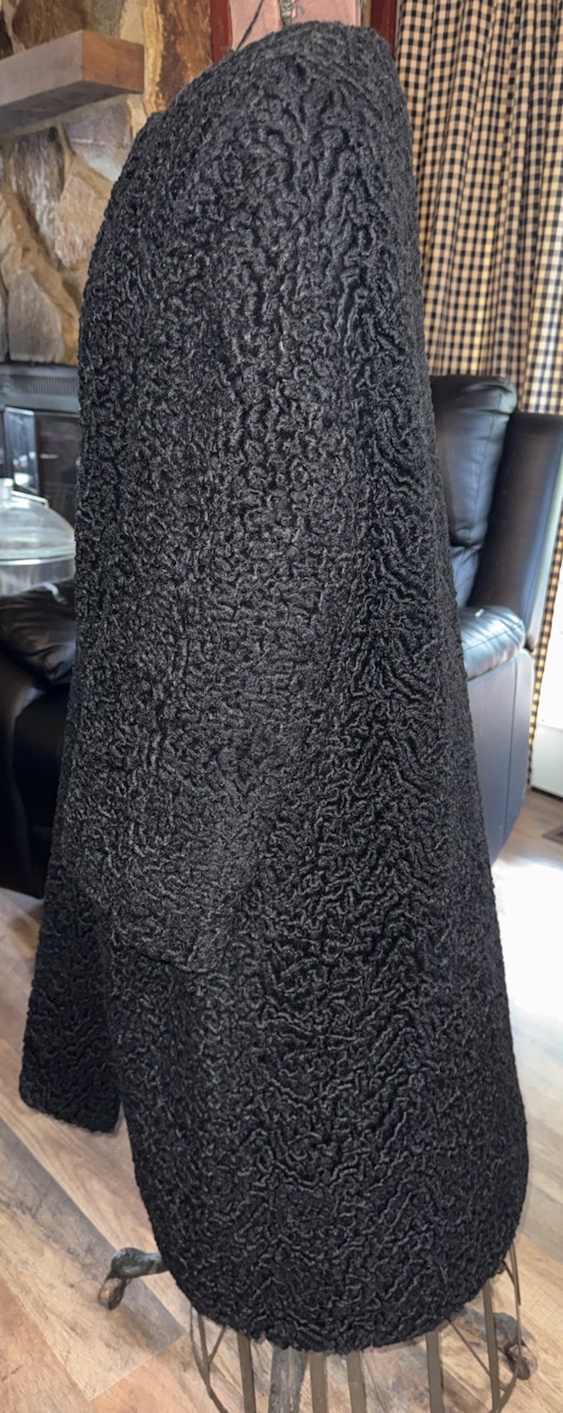 Vintage Halldonn Lustrelam Black Faux Persian Lamb Long Coat Jacket
