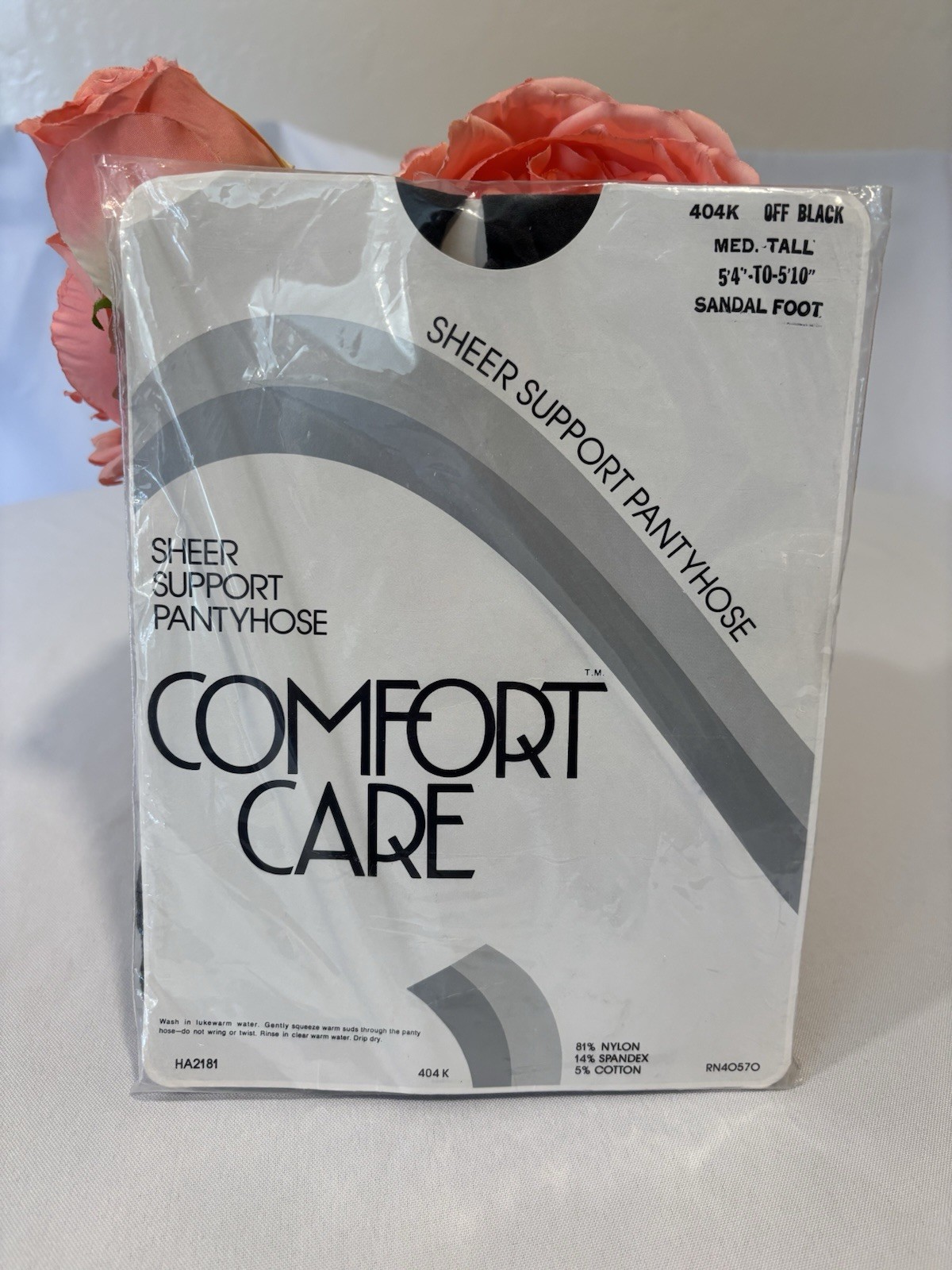 New VTG COMFORT CARE Nylons Panty Hose MED/TALL 5’4” to 5’10” Off Black Sheer