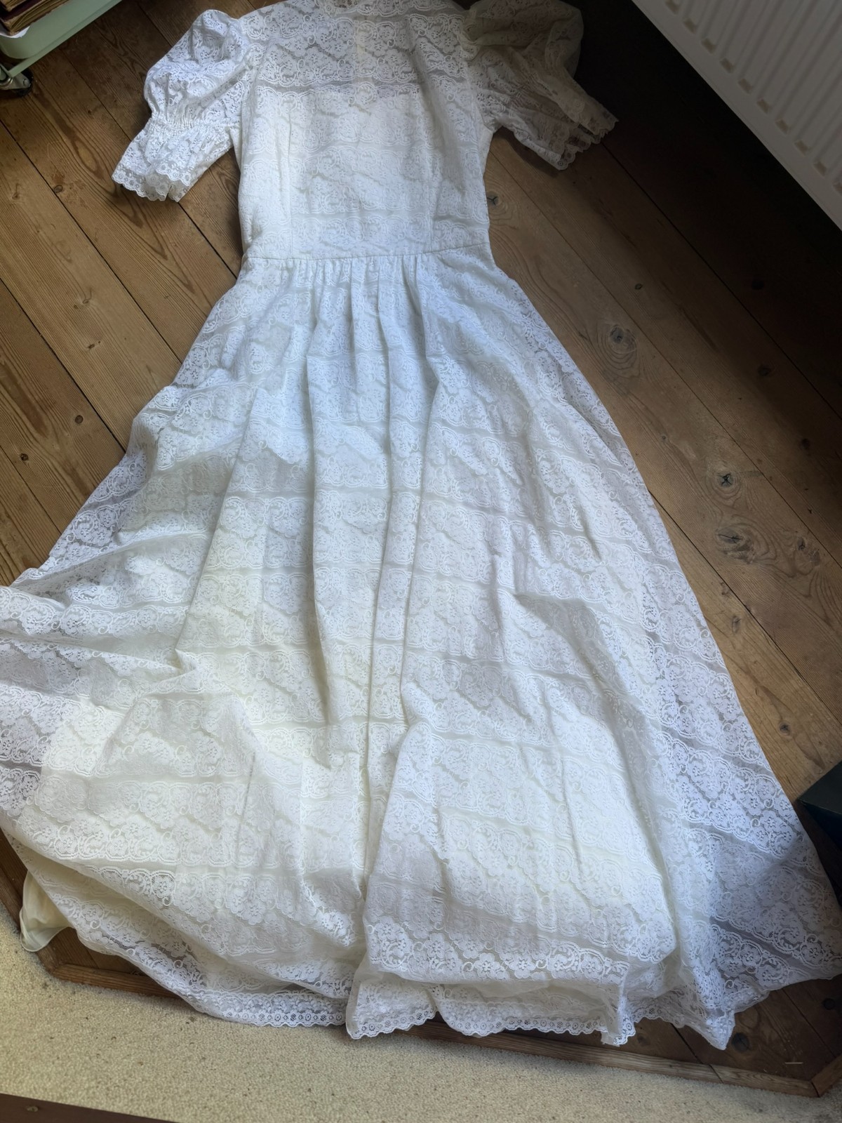 Original Kleemeier Court Wedding Dress 70s Vintage Lace Crinoline Edwardian Prairie