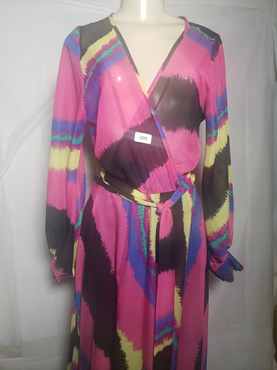 Vintage Sexy Diva Maxi Dress Small Sheer Multicolor Women Long Sleeves Pullover