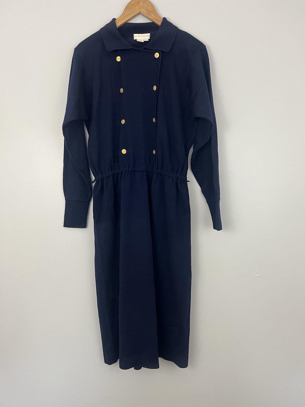 Brooks Brothers Double Breasted Wool Dress Jackie O Style Sz L 80s Quiet Luxury