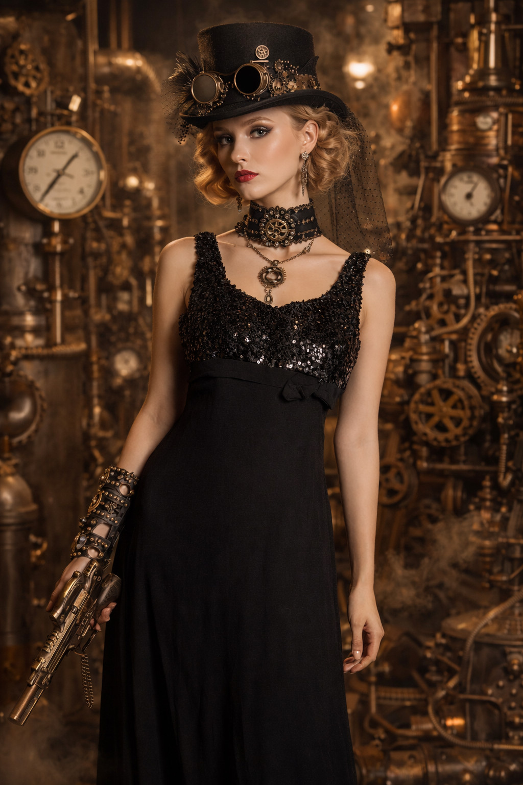 Vintage Art Deco Evening Dress 1920s/30s Black Silk Crepe Sequin Empire 36