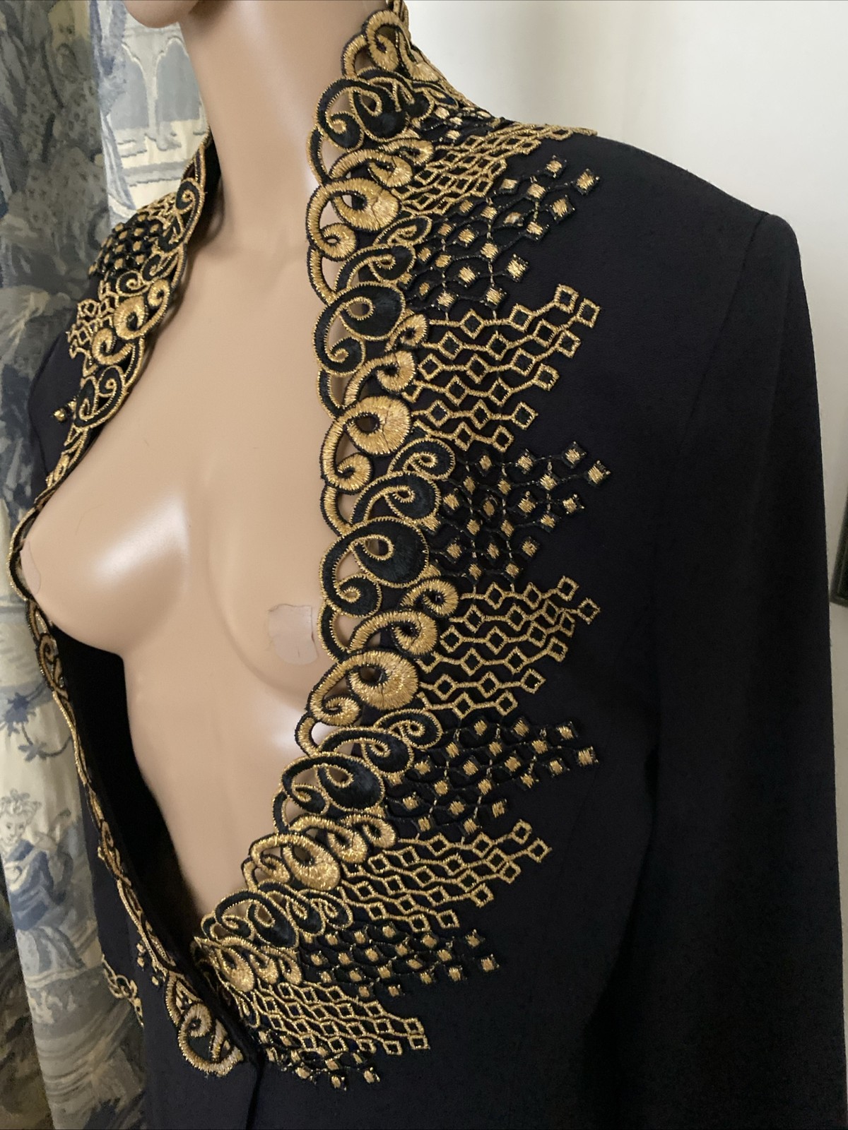 Vintage 90’s CASADEI Black Gold Collar Applique Glam Blazer Jacket SZ 12Rare USA