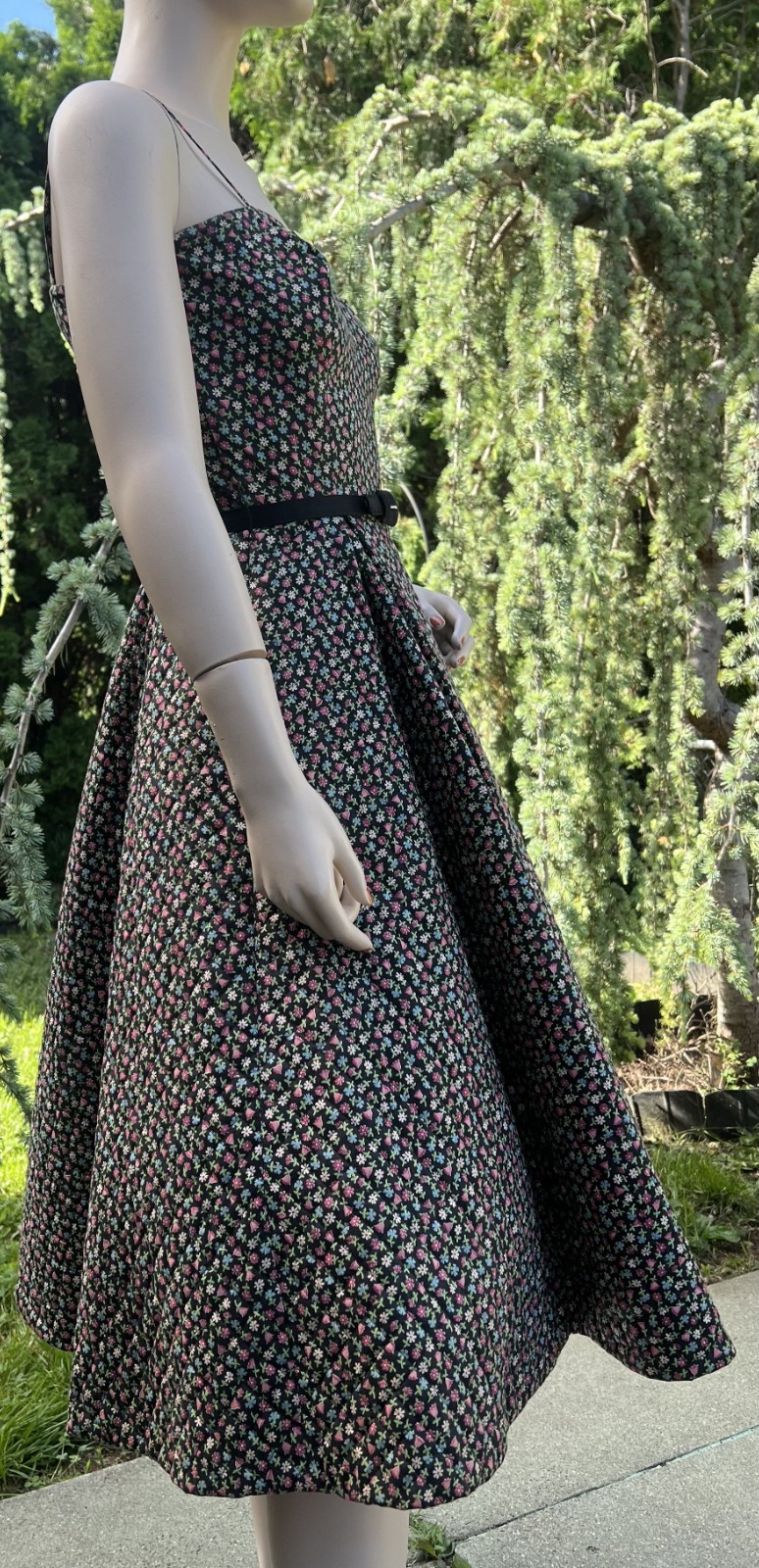 UNIQUE VINTAGE 1940’s BLACK FLORAL PRINT QUILTED SUN DRESS W/ BOLERO