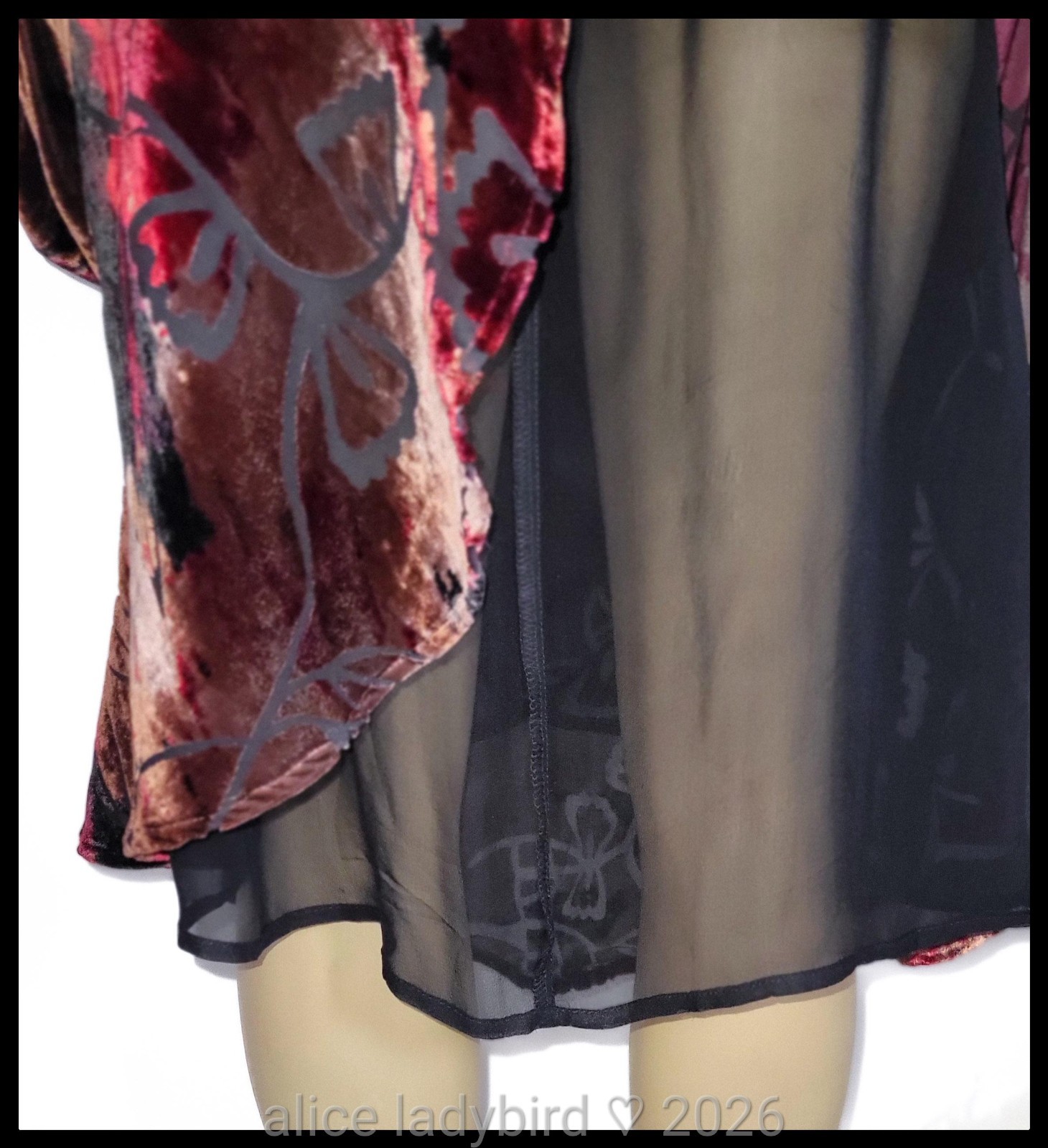 Vintage SILK Burnout SKIRT Floral VELVET Sheer Chiffon SLIP Betsey Maxi 2 L/XL