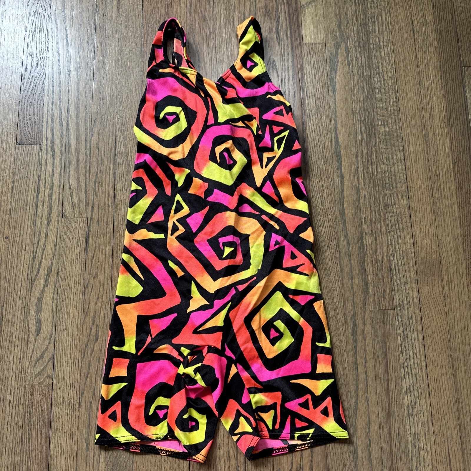 Vintage Leotard Bodysuit Women’s Youth Girls USA Made Abstract Print 1980s