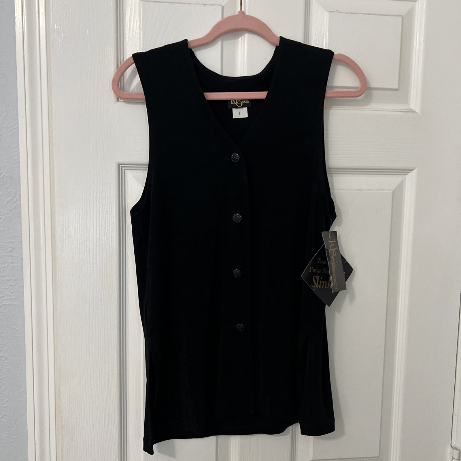 KLG & Co. Women’s Vintage Black Acetate Lycra Slinky Long Button Vest New Small