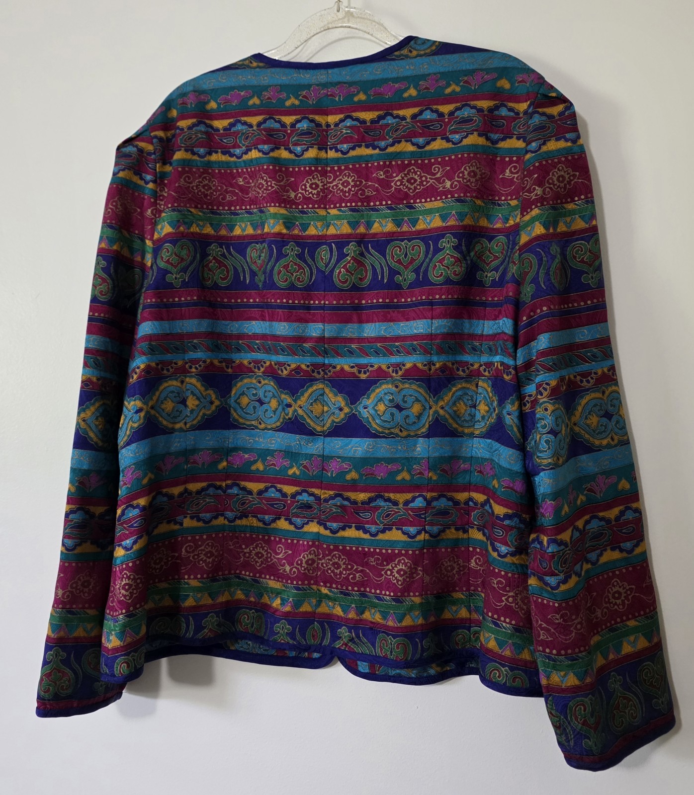 Vintage Maggy London 100% Silk Blazer Boho Jewel Tone Paisley Bright Sz Large