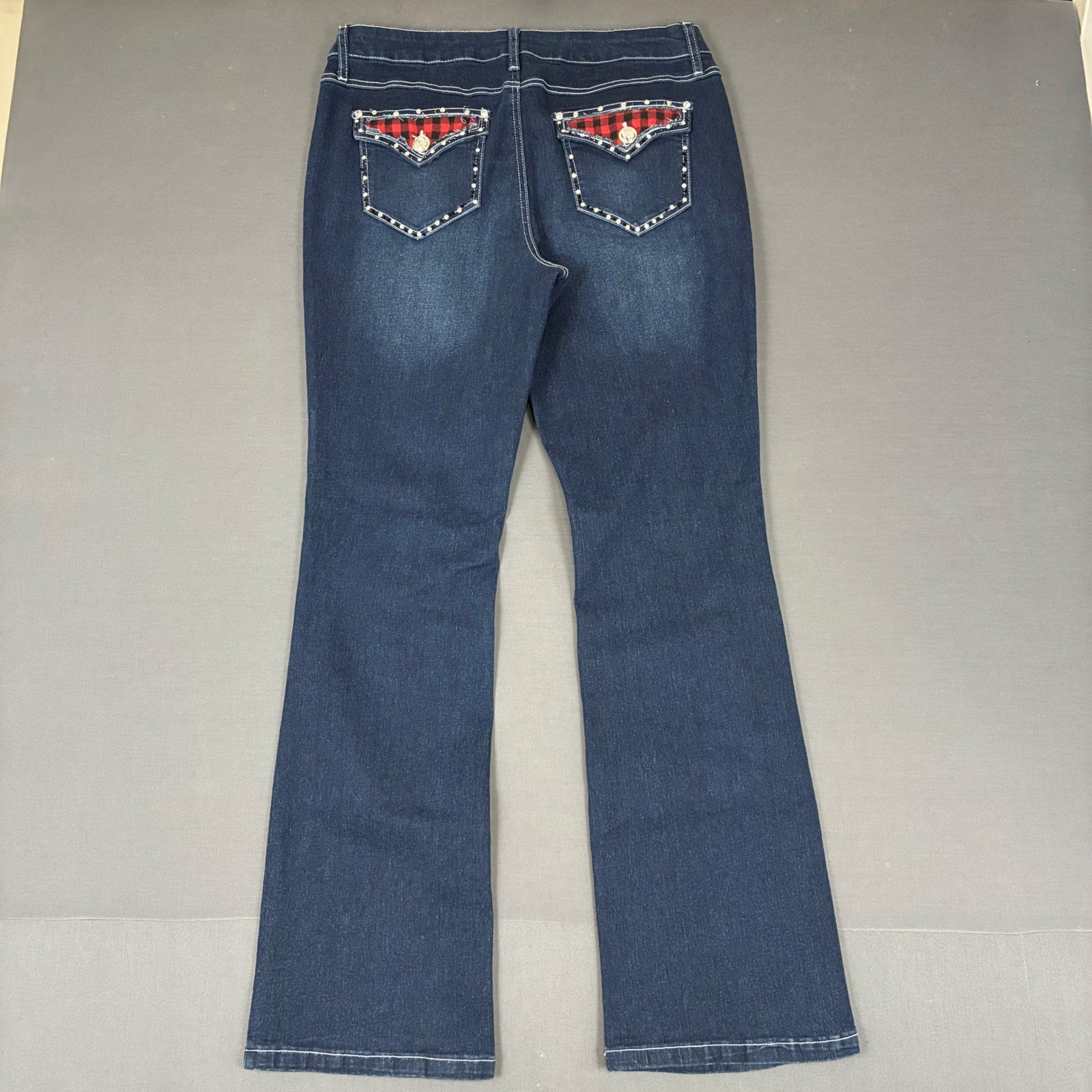C’ EST 1946 Denim Curvy Flared Jeans Women’s Size 10 (32×31) Plaid Pockets Y2K