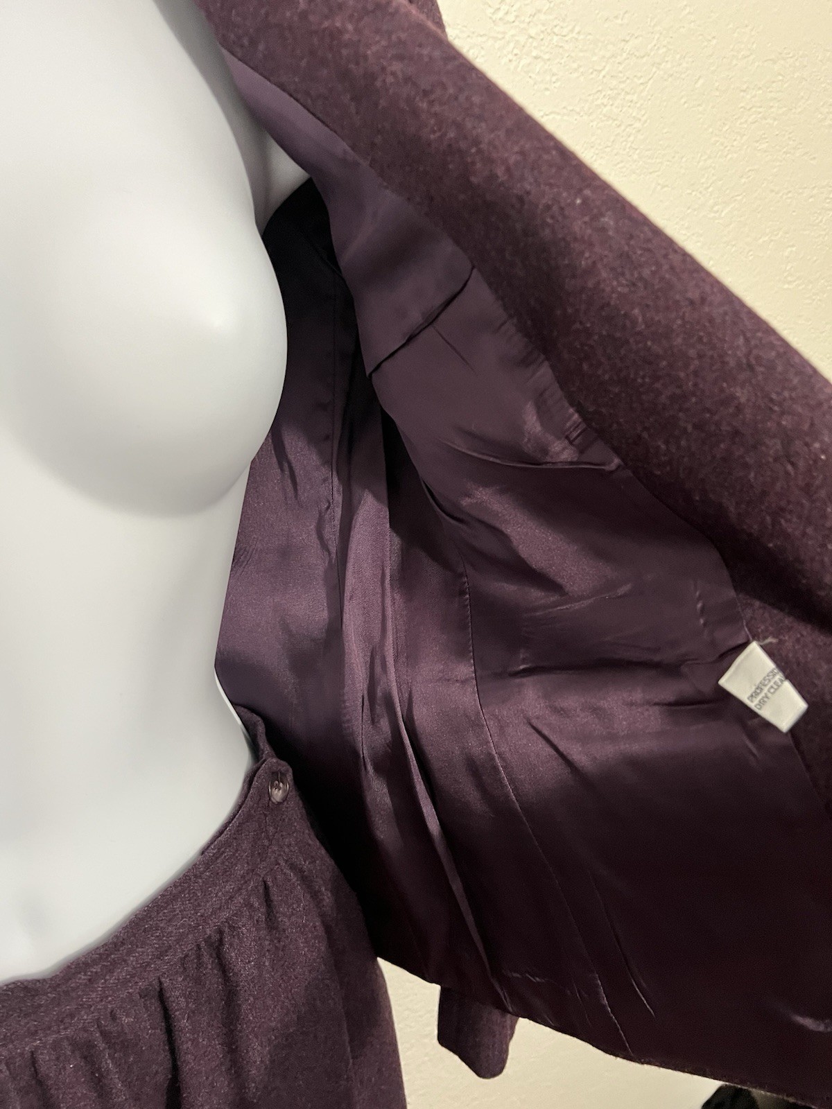 Vtg Sm Wool Skirt Suit Plum Purple Blazer Midi Skirt 2 Piece Set