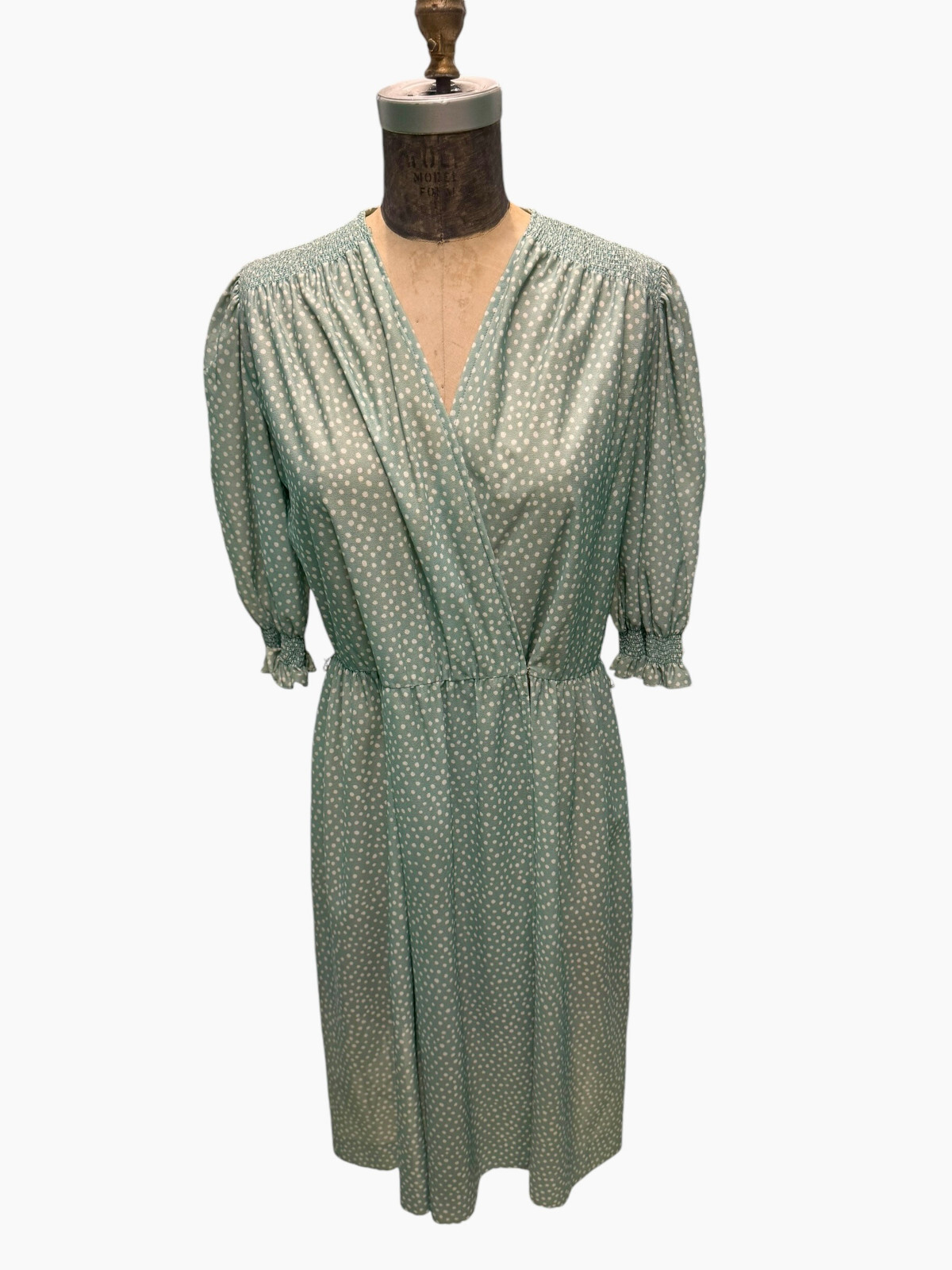 Vintage Parade New York Country Style Green White Polka Dot Dress Sz 8