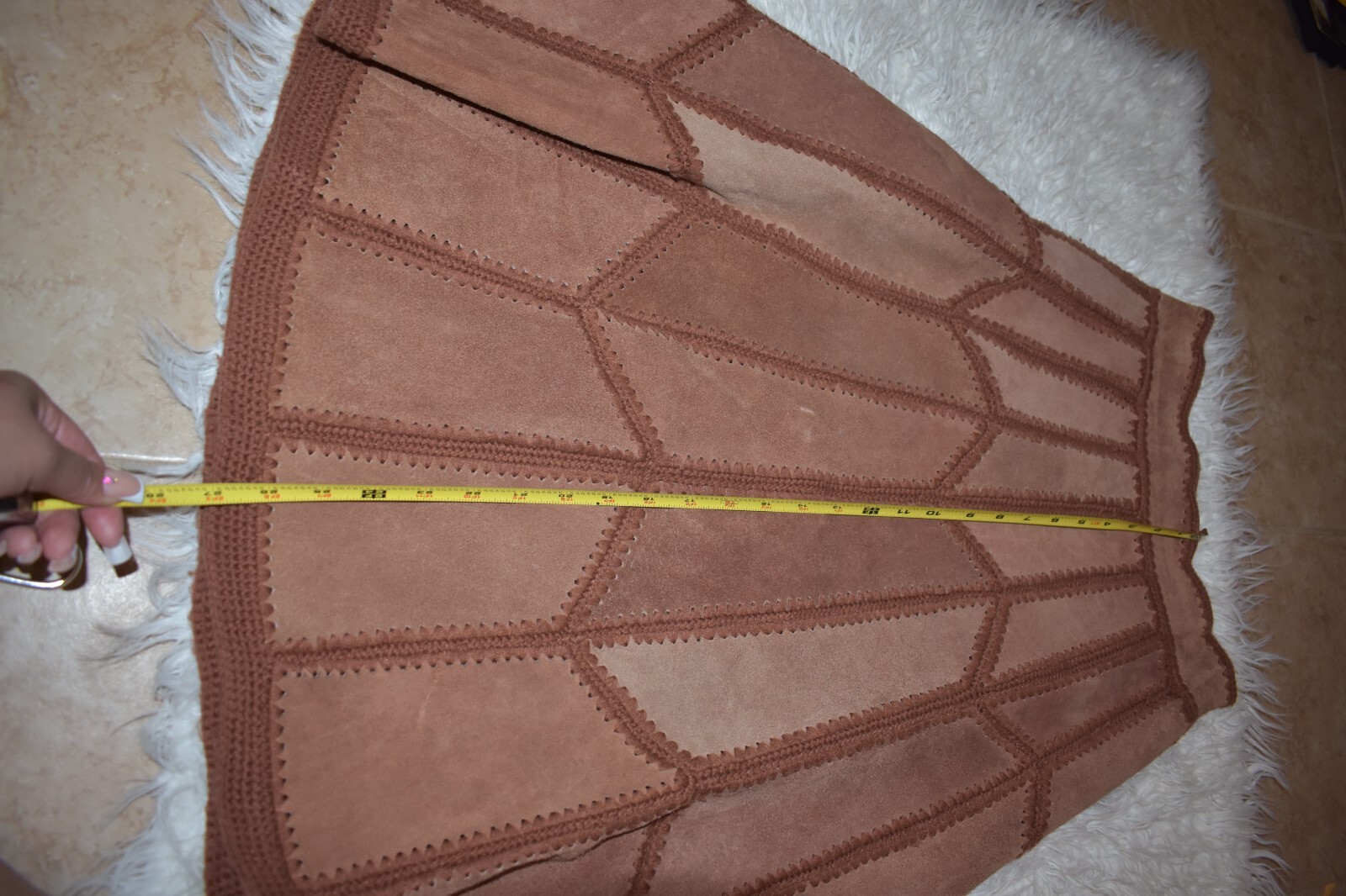 Vintage Modern Junior 1970’s Leather/Suede and Crochet Vest and skirt set Size