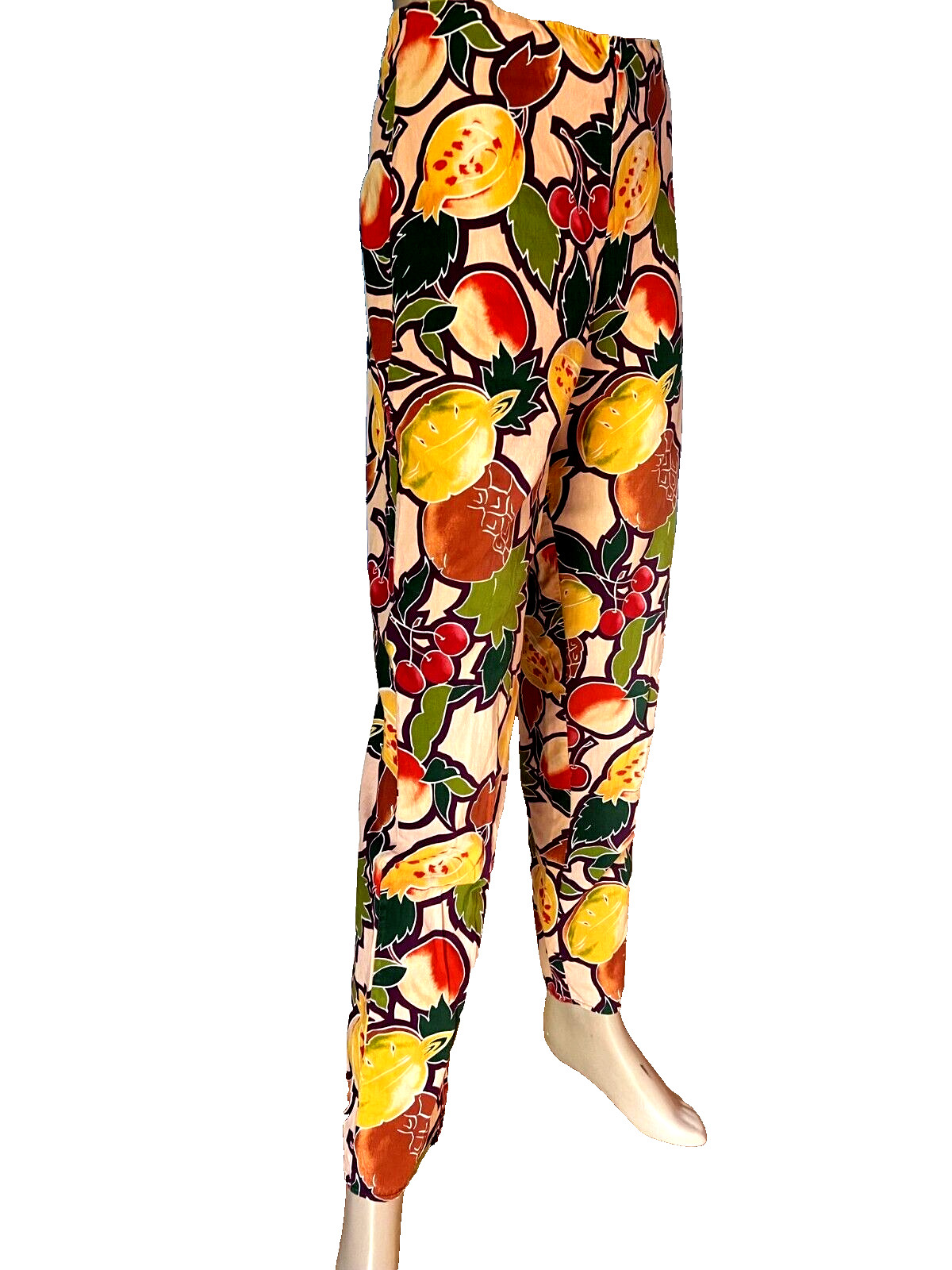 Vintage 1950s Cherry Print Cotton Pencil Pants S Fruit Pattern Crop Pant