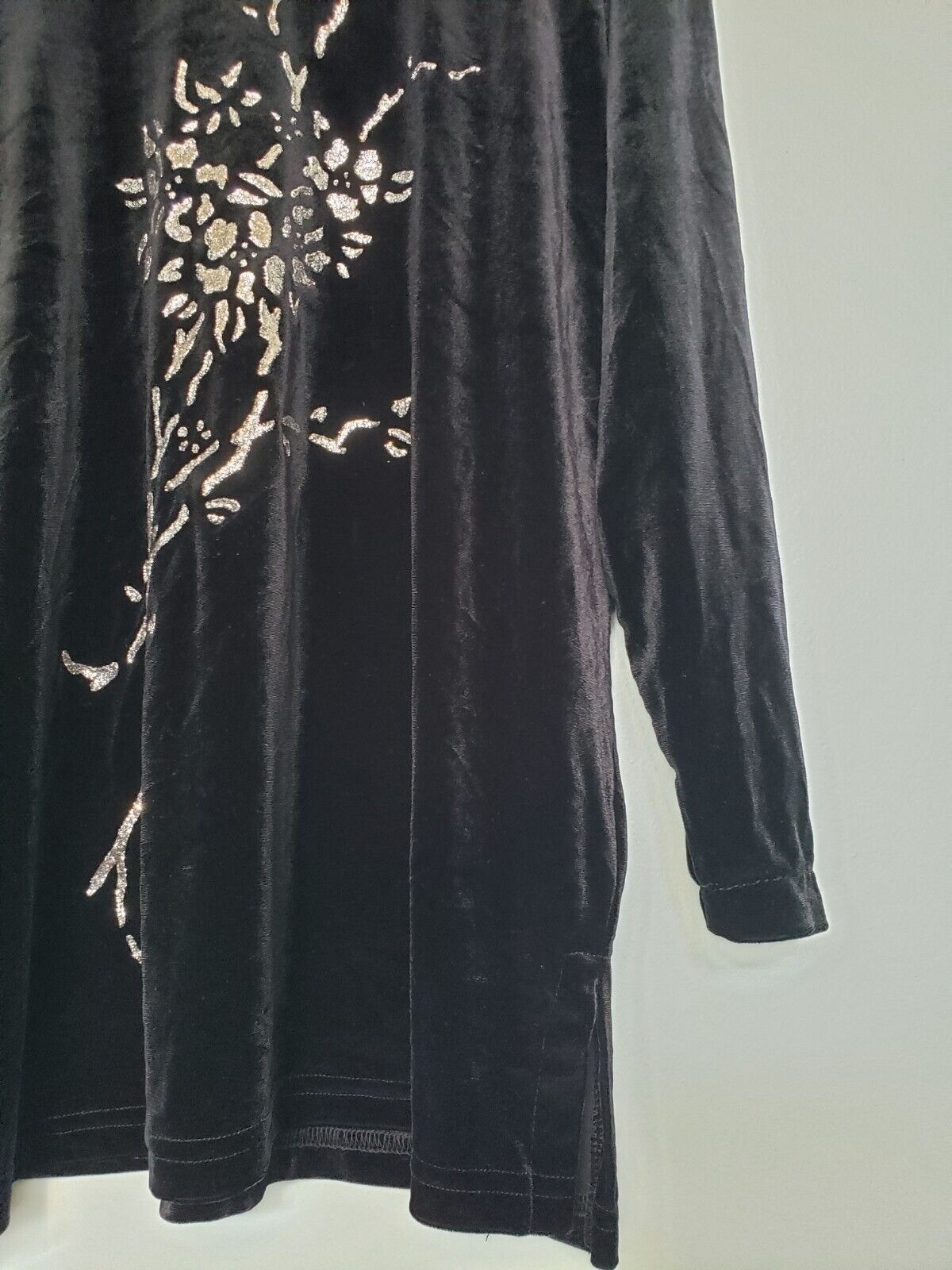 Vtg Y2K Impressions of California Womens S Black Velour Tunic Silver Glitter