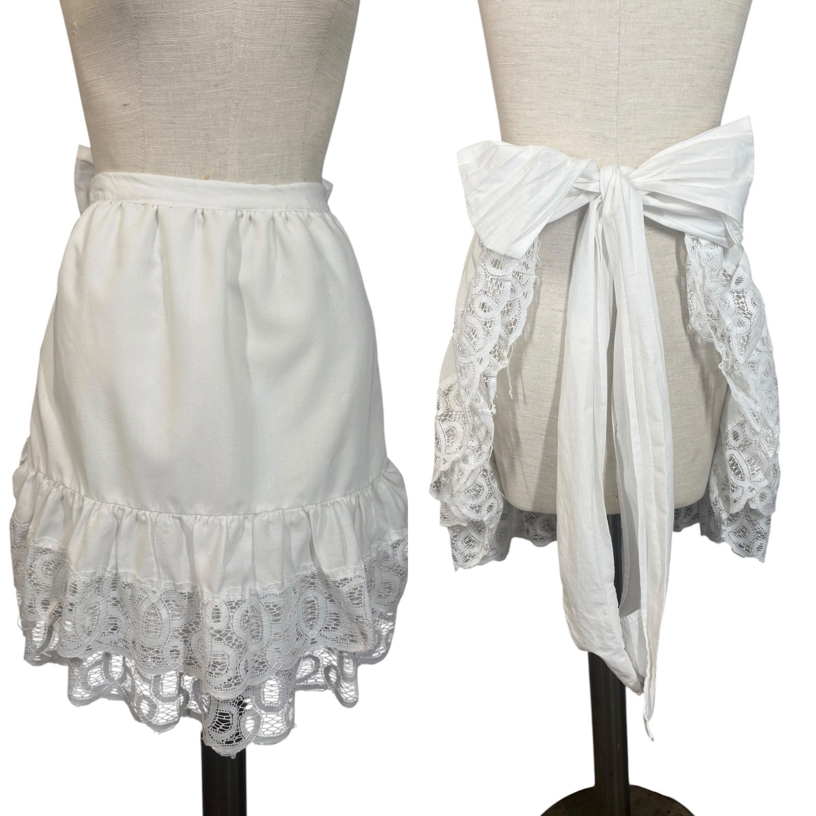 White Cottagecore Kawaii Apron Skirt Pinafore Bow Ruffle One Size Maiden Lolita