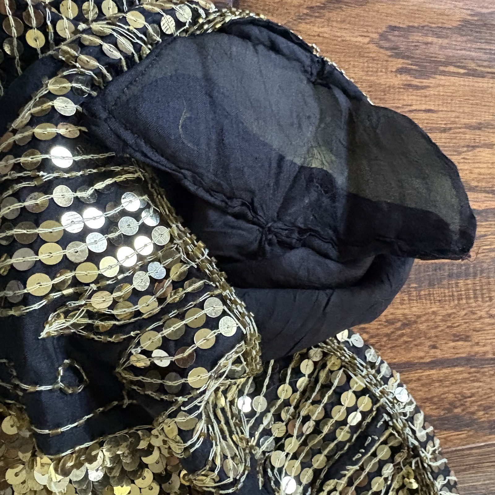 Vintage NIRAJ Silk Sequin Butterfly Blouse Top Black Gold Batwing Dolman Size M