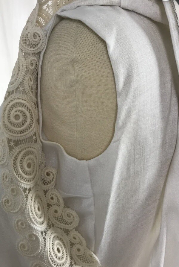 Vtg Edythe Vincent For Alfred Angelo Wedding Dress 1960s White Linen Ivory Lace