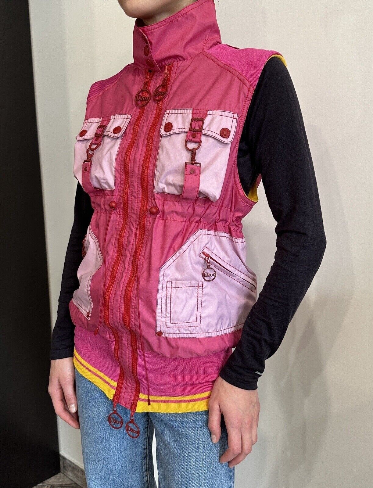 DDP Vintage Christian Dior Boutique Y2K Parachute Women Zip Vest Archive sz US8