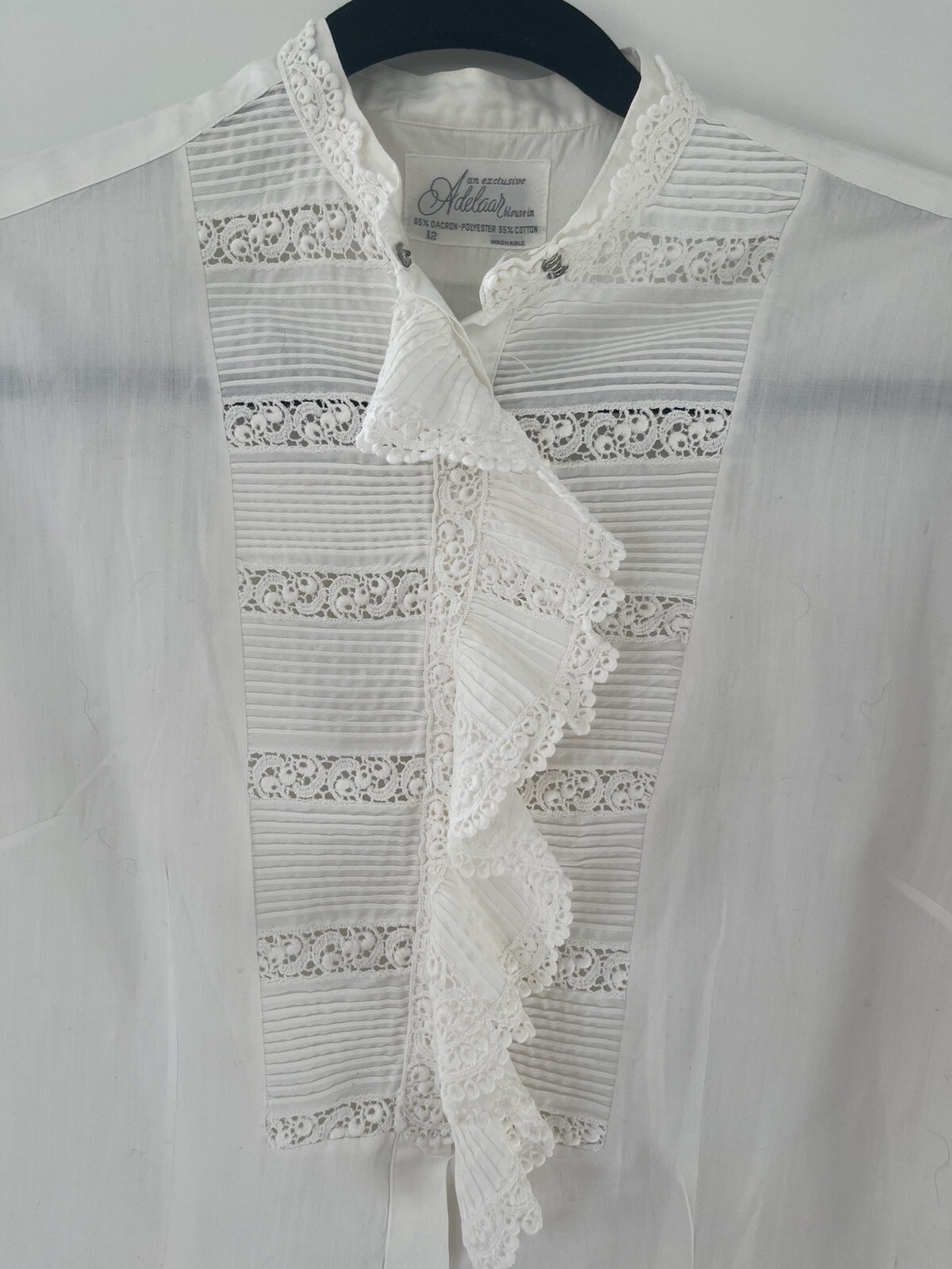 Vintage 1950’s Adelaar Lace Buttondown Washable Dacron Cotton Blouse Size 12
