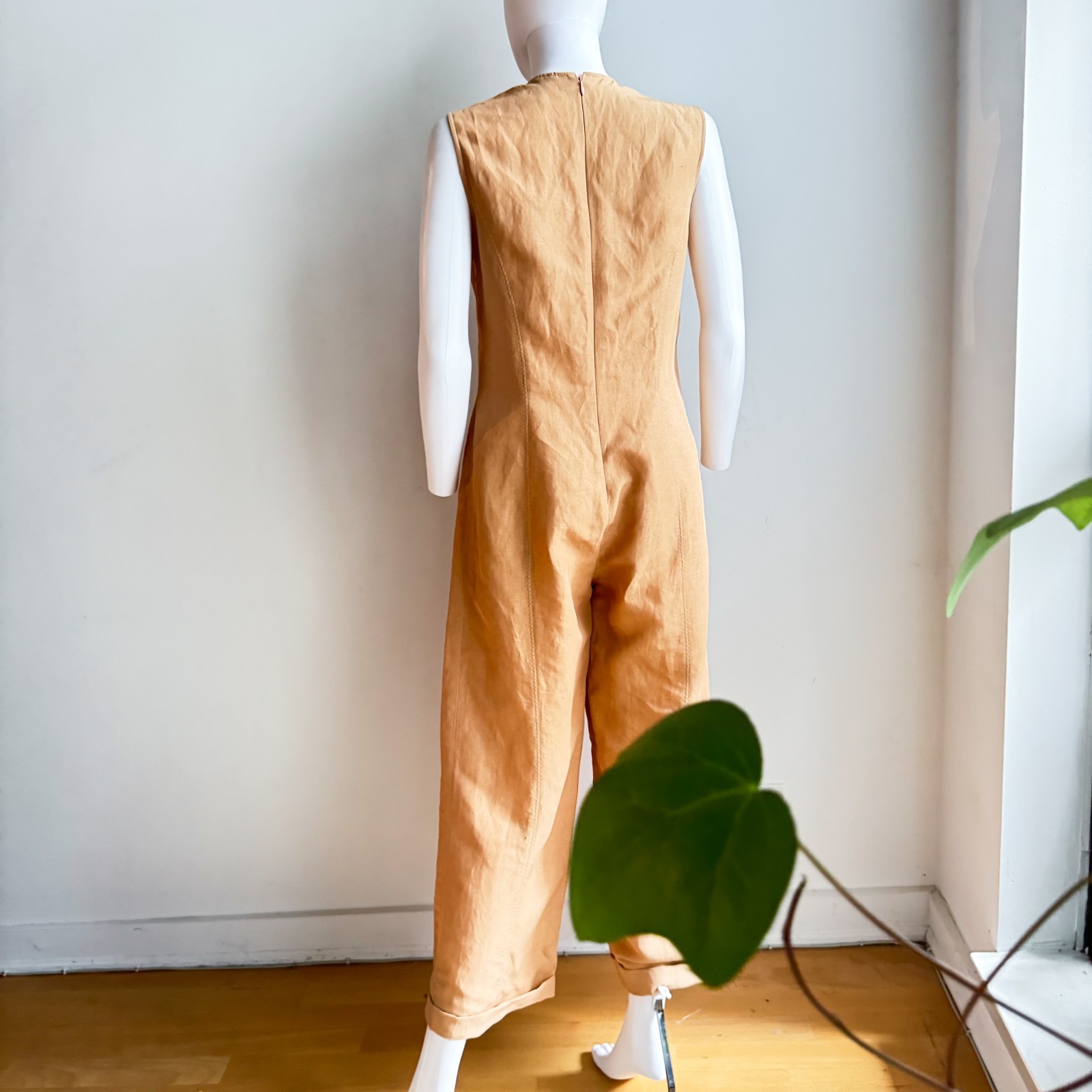 Vintage State of Claude Montana Nude Beige Linen Blend Jumpsuit 44/10