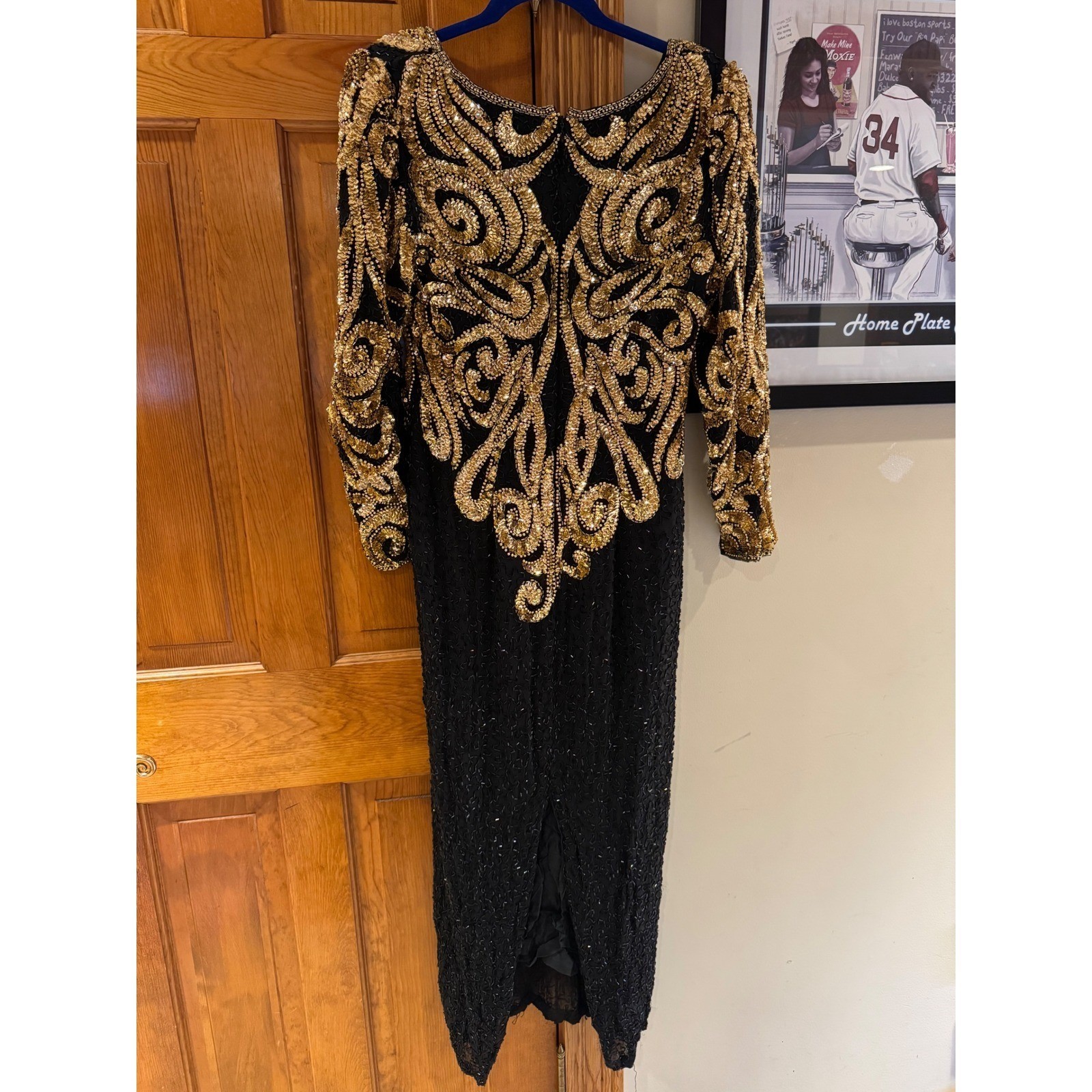 Niteline Della Roufogali Vintage Silk Beaded Sequin Gown Gold Black Maxi Dress 8