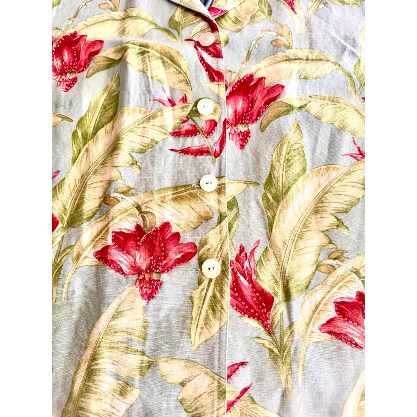 Rafael PT Collection Tropical Floral Linen Skirt Set Green Red Size 12 Vintage