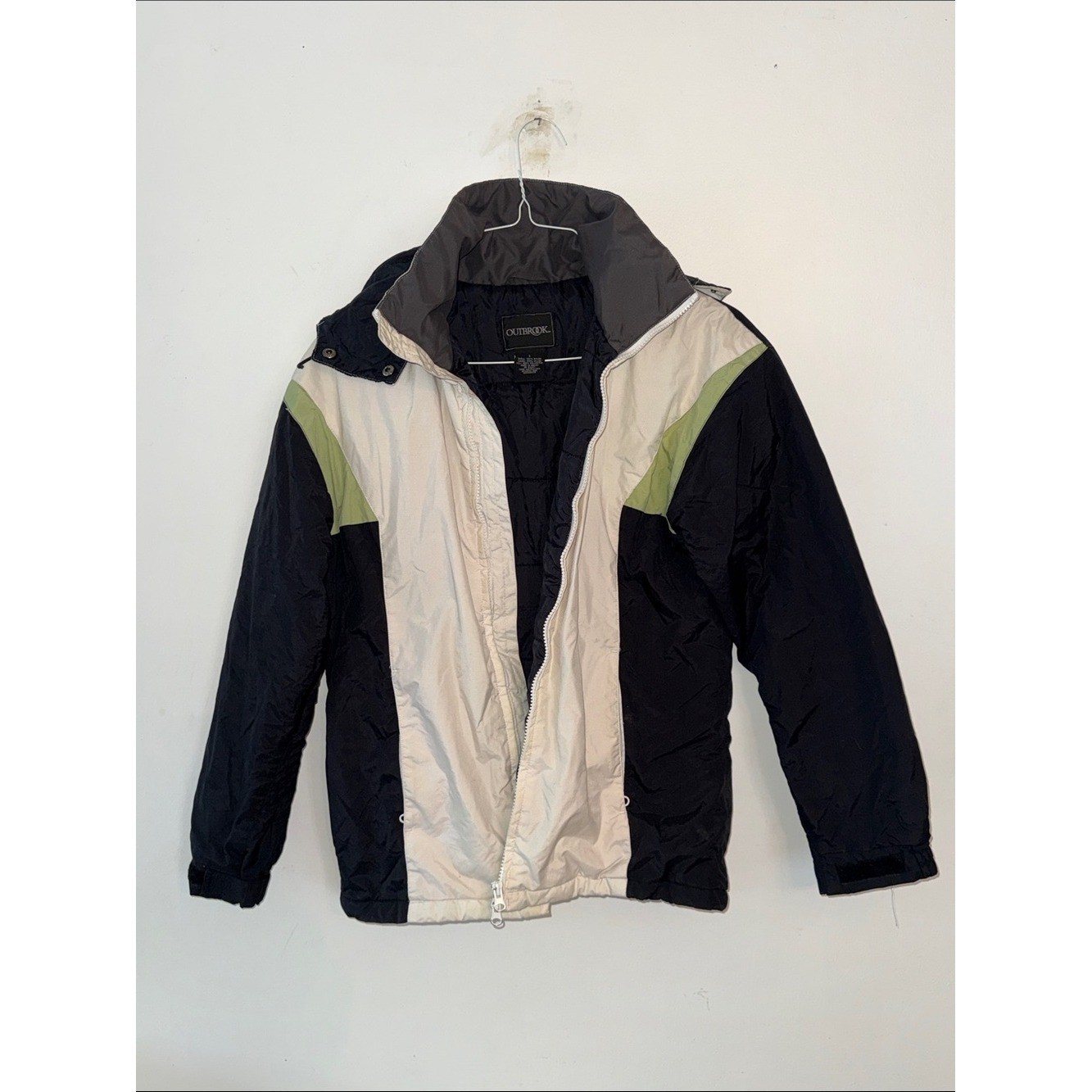 Vintage 90s Outbrook Colorblock Puffer Ski Jacket Black Cream Green Size Small