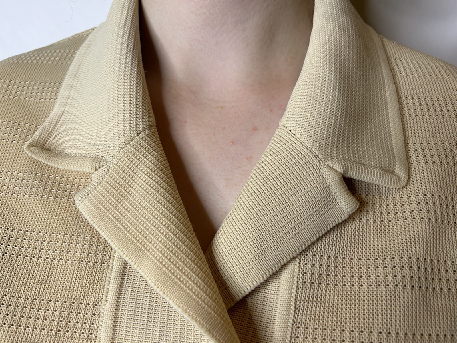 Vintage 1980s Knit Polyester Collared Blouse Cream White Double Breasted AU 14
