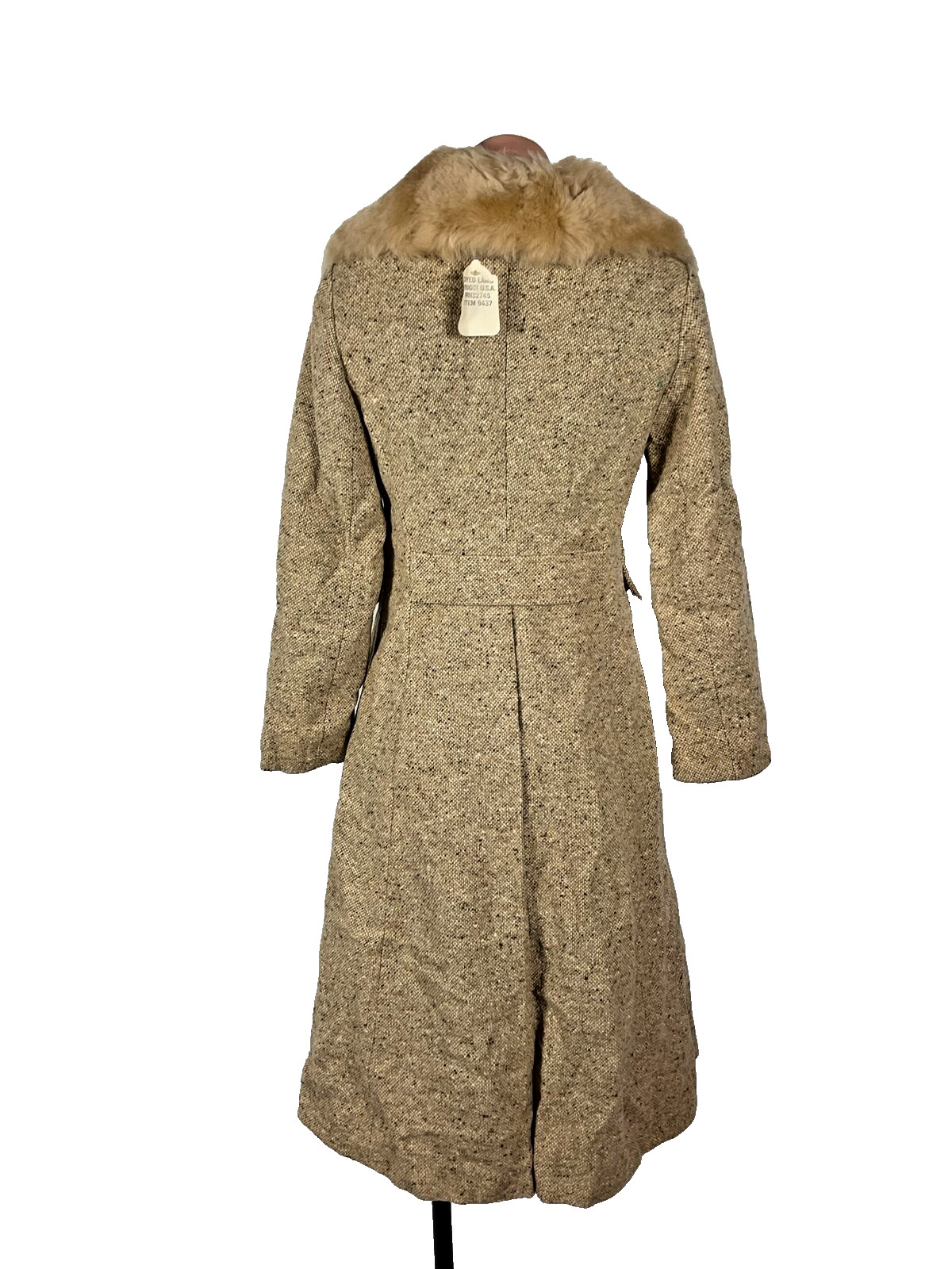 70s VTG Tweed Trench Pea Coat Shearling Lamb Collar Jacket S/M UNION NWT NEW