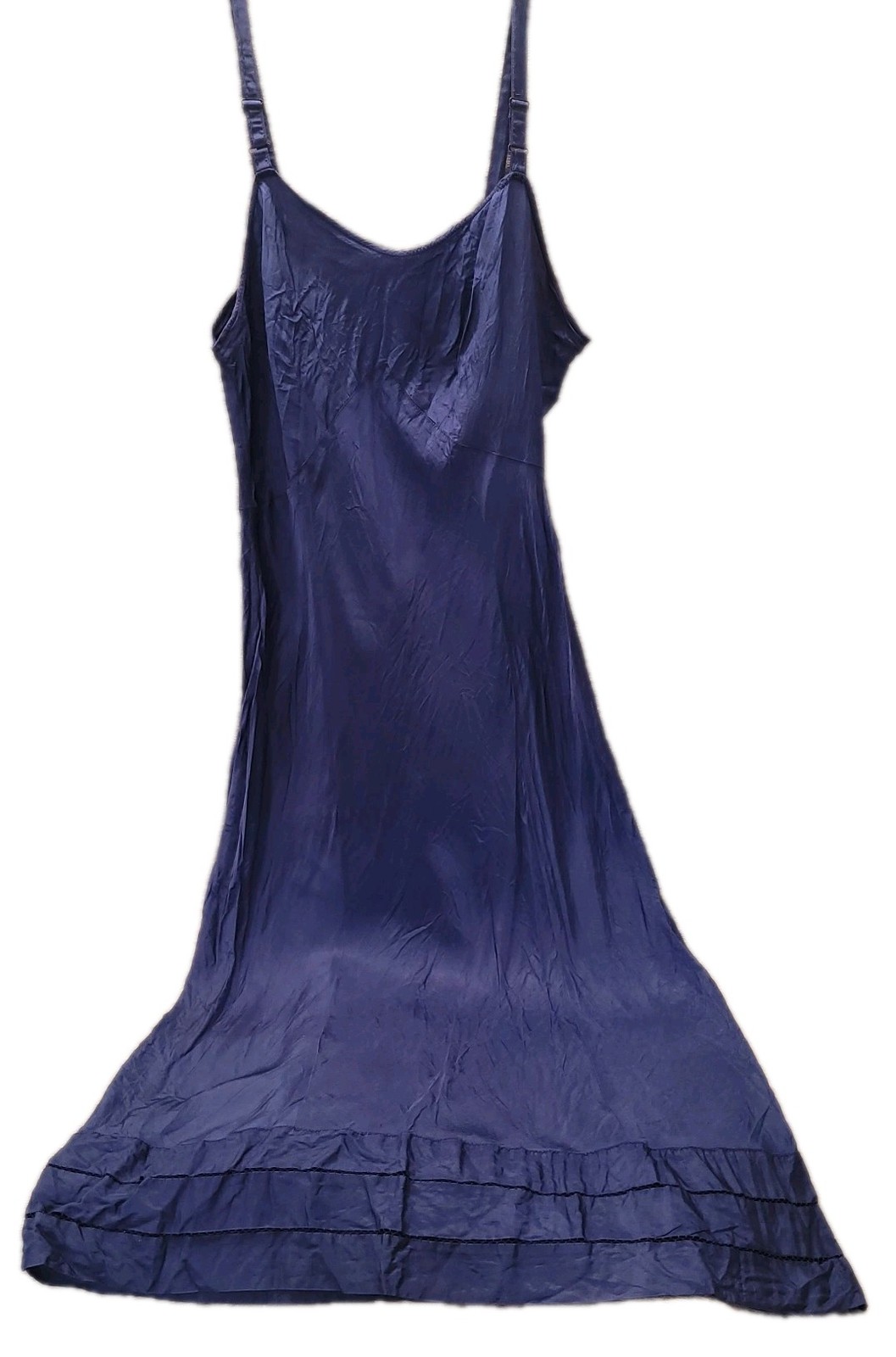 VTG 1940’s Blue Satin Taffeta Pinup Lingerie Full Slip Bias Dress Gown Capri 34